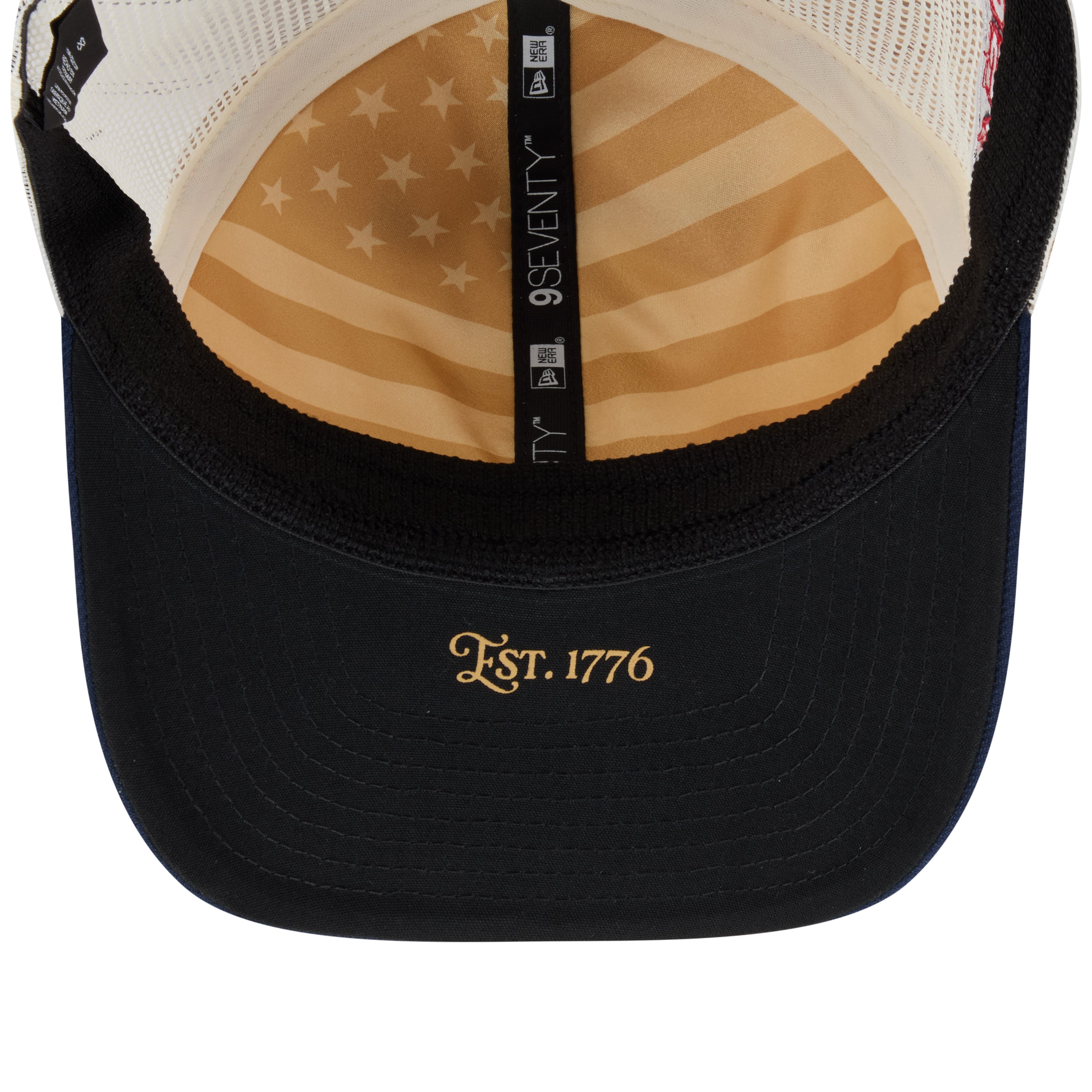 Men's New Era Cream/Navy New York Yankees USA 250 Fourth of July 9SEVENTY Adjustable Trucker Hat