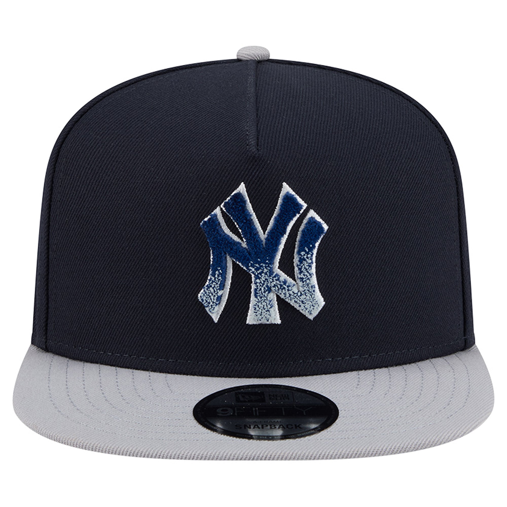 Casquette snapback New Era 9FIFTY pour homme, bleu marine/gris, New York Yankees, chenille dégradée, style A-Frame.