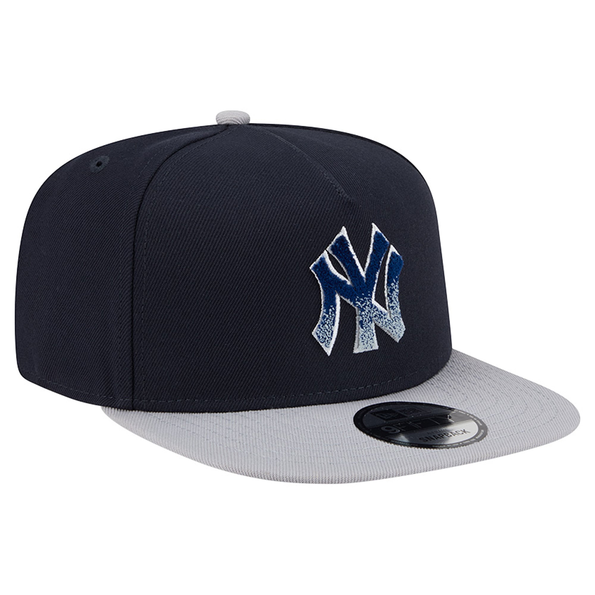 Casquette snapback New Era 9FIFTY pour homme, bleu marine/gris, New York Yankees, chenille dégradée, style A-Frame.