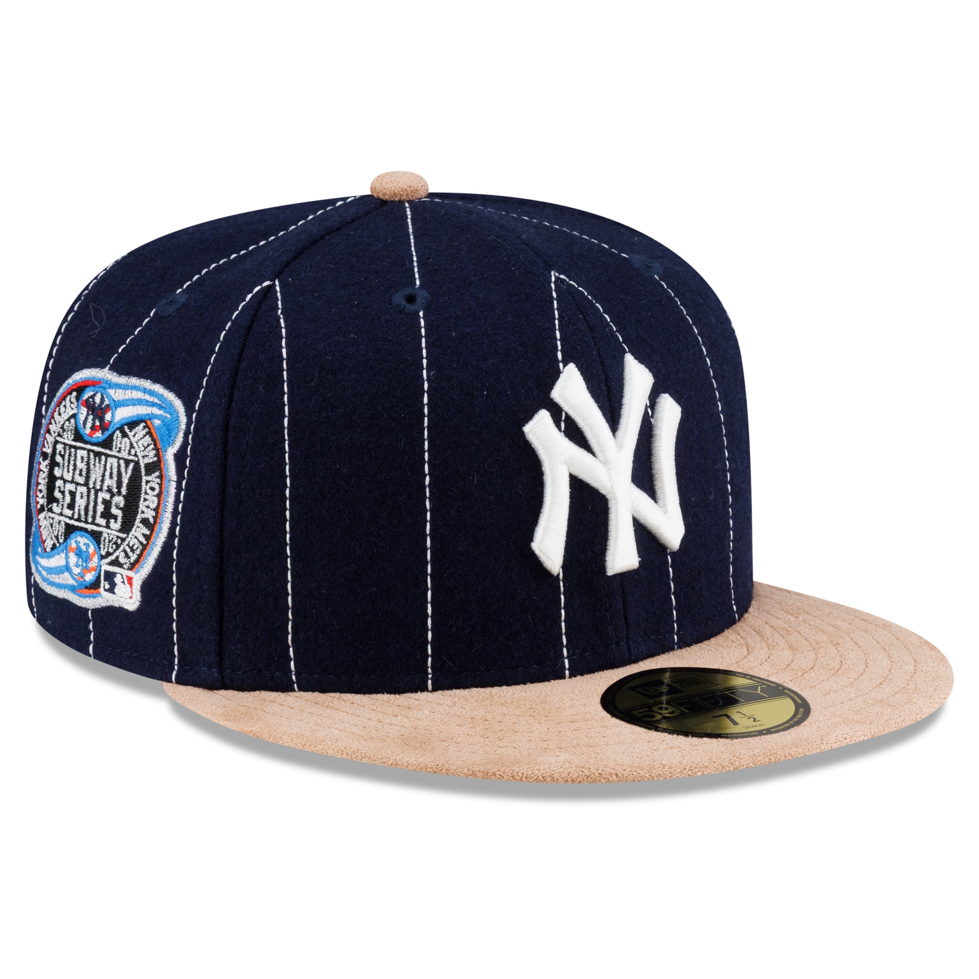 Men's New Era x Michael Rainey Jr. Navy/Brown York Yankees Chalked Pinstripe 59FIFTY Fitted Hat