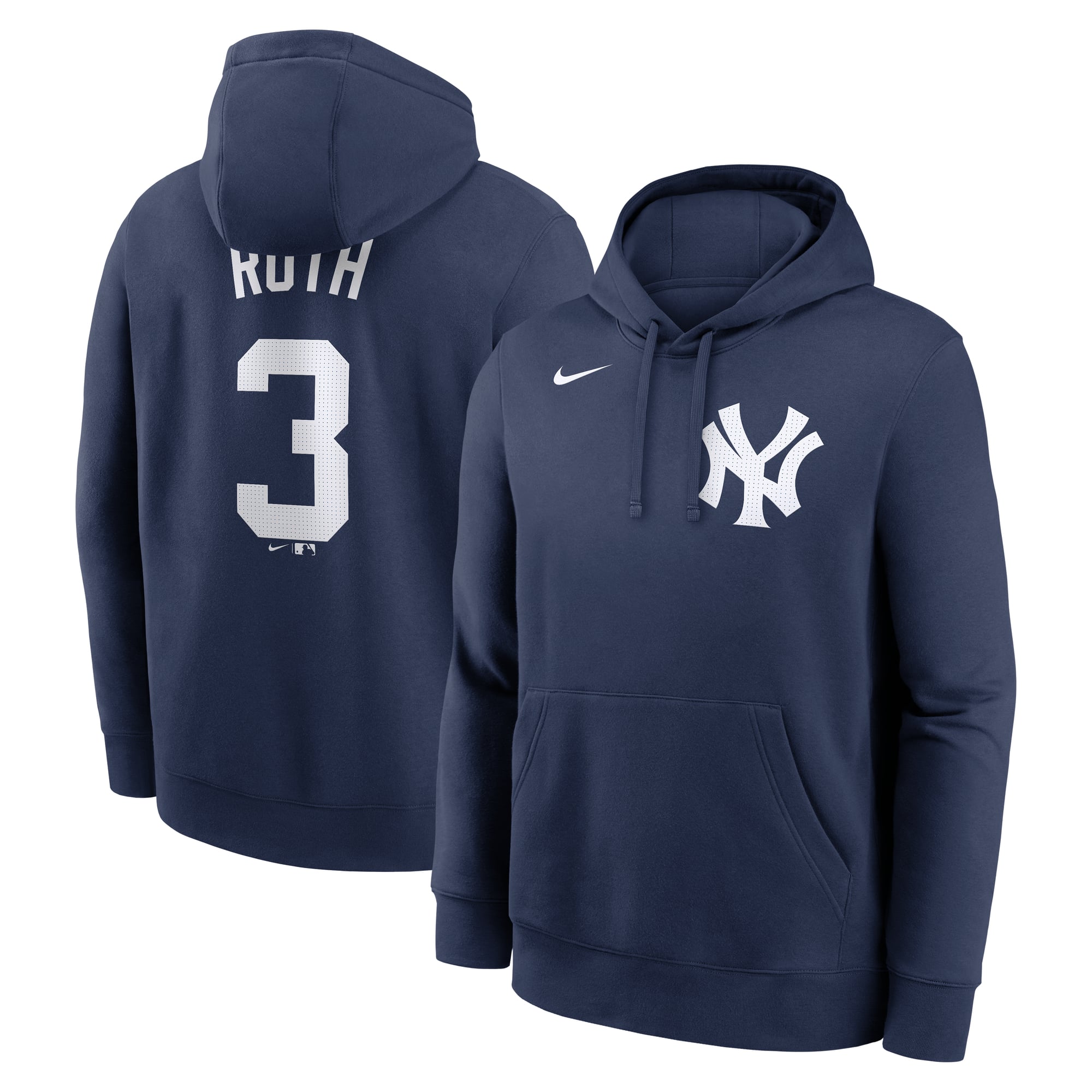 Men's Nike Babe Ruth Navy New York Yankees Player Name & Number Club Pullover Hoodie