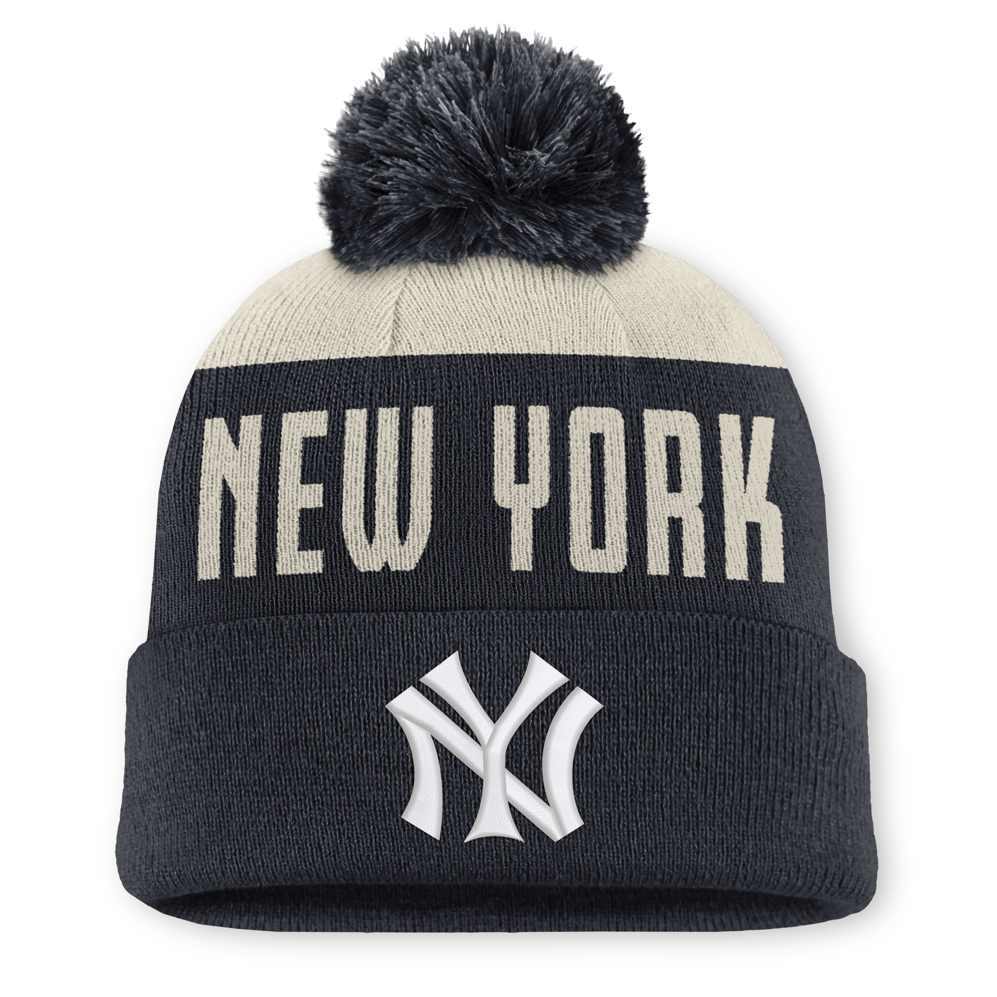 Bonnet Nike Peak Standard à revers et pompon, coloris naturel/marine, collection Cooperstown des Yankees de New York.