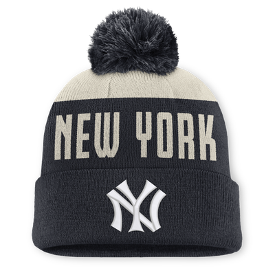  New York Yankees Nike Cooperstown Collection Peak Standard Cuffed Knit Hat with Pom - Natural/Navy