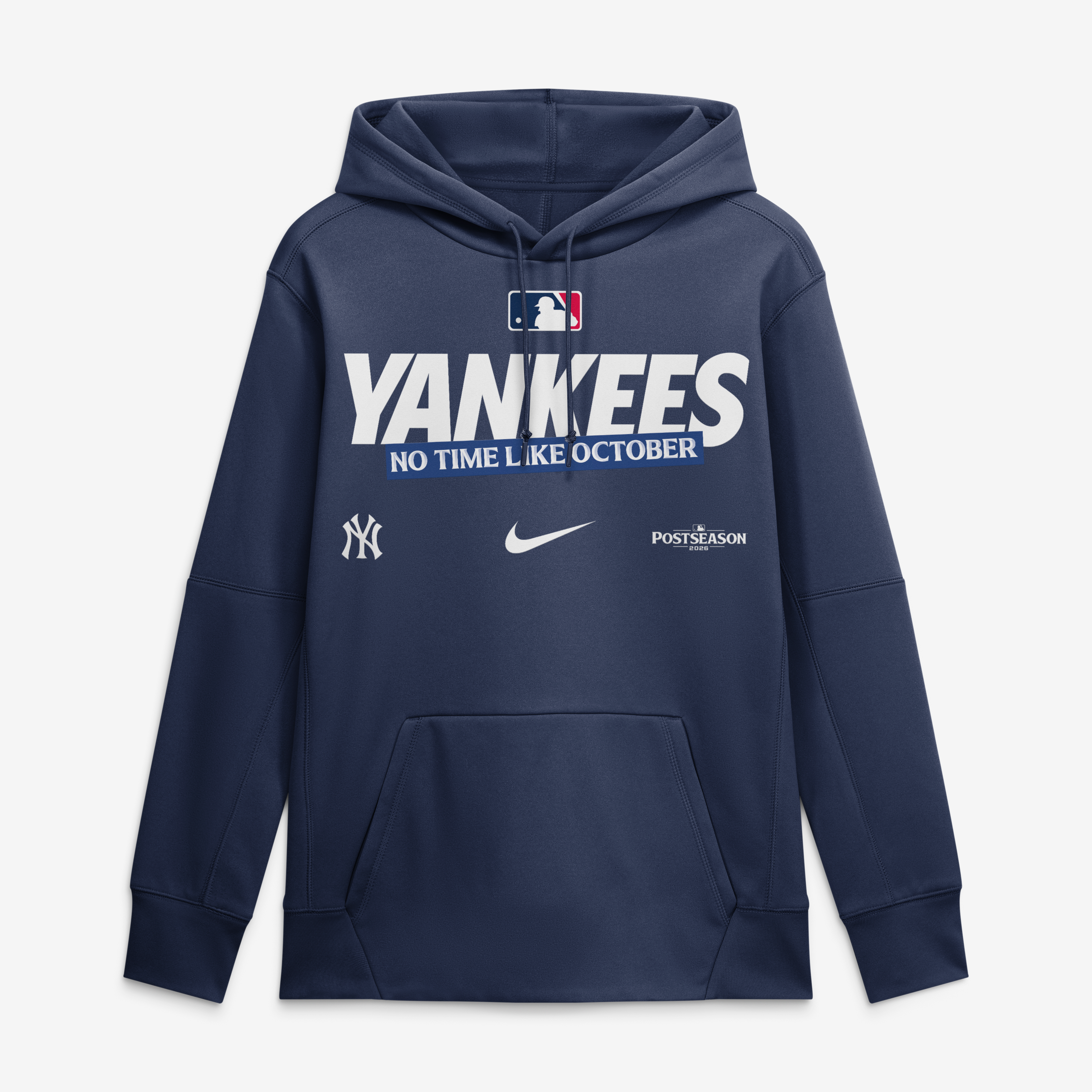 Sweat à capuche Nike Therma Fleece bleu marine pour homme, collection authentique des Yankees de New York, séries éliminatoires la MLB 2026