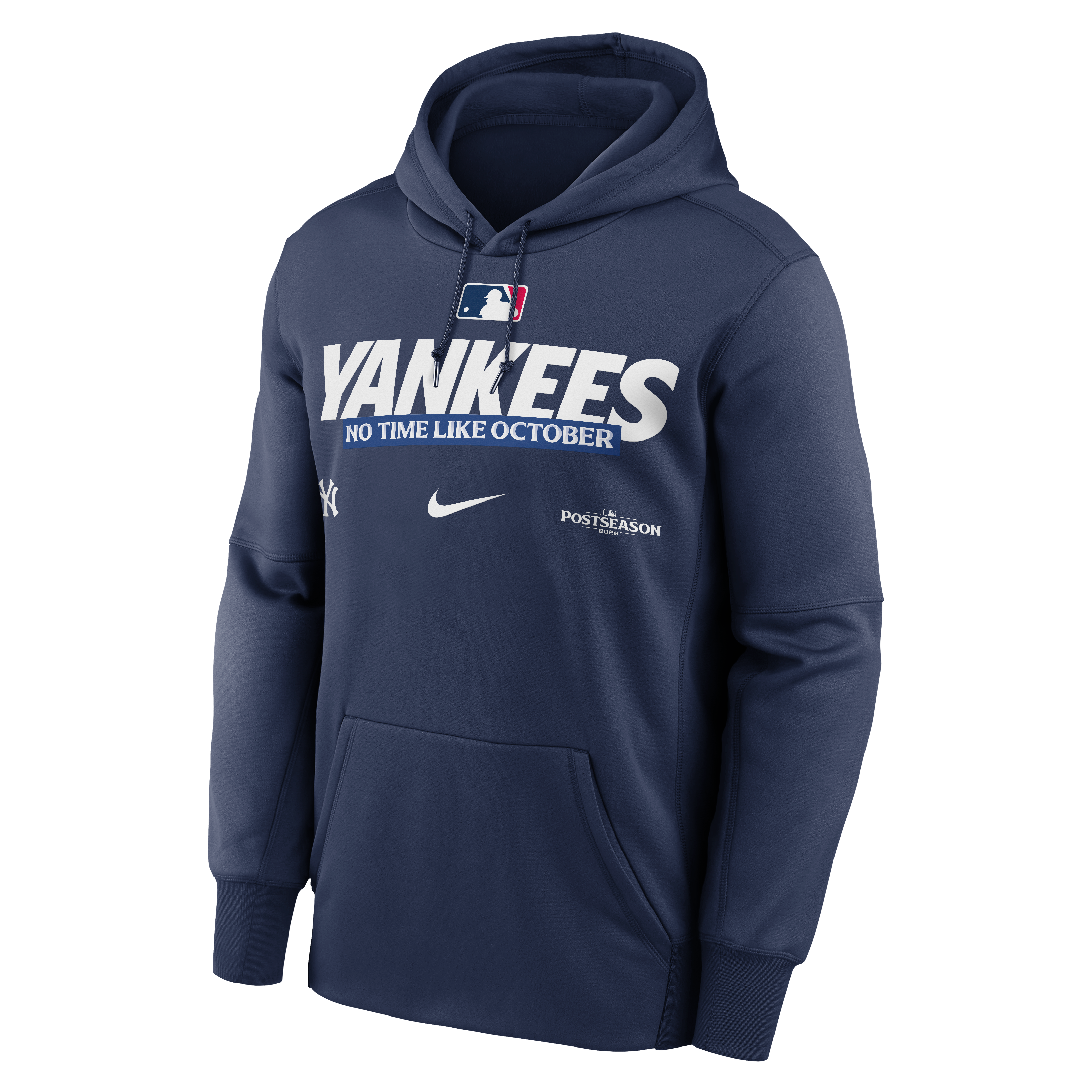 Sweat à capuche Nike Therma Fleece bleu marine pour homme, collection authentique des Yankees de New York, séries éliminatoires la MLB 2026