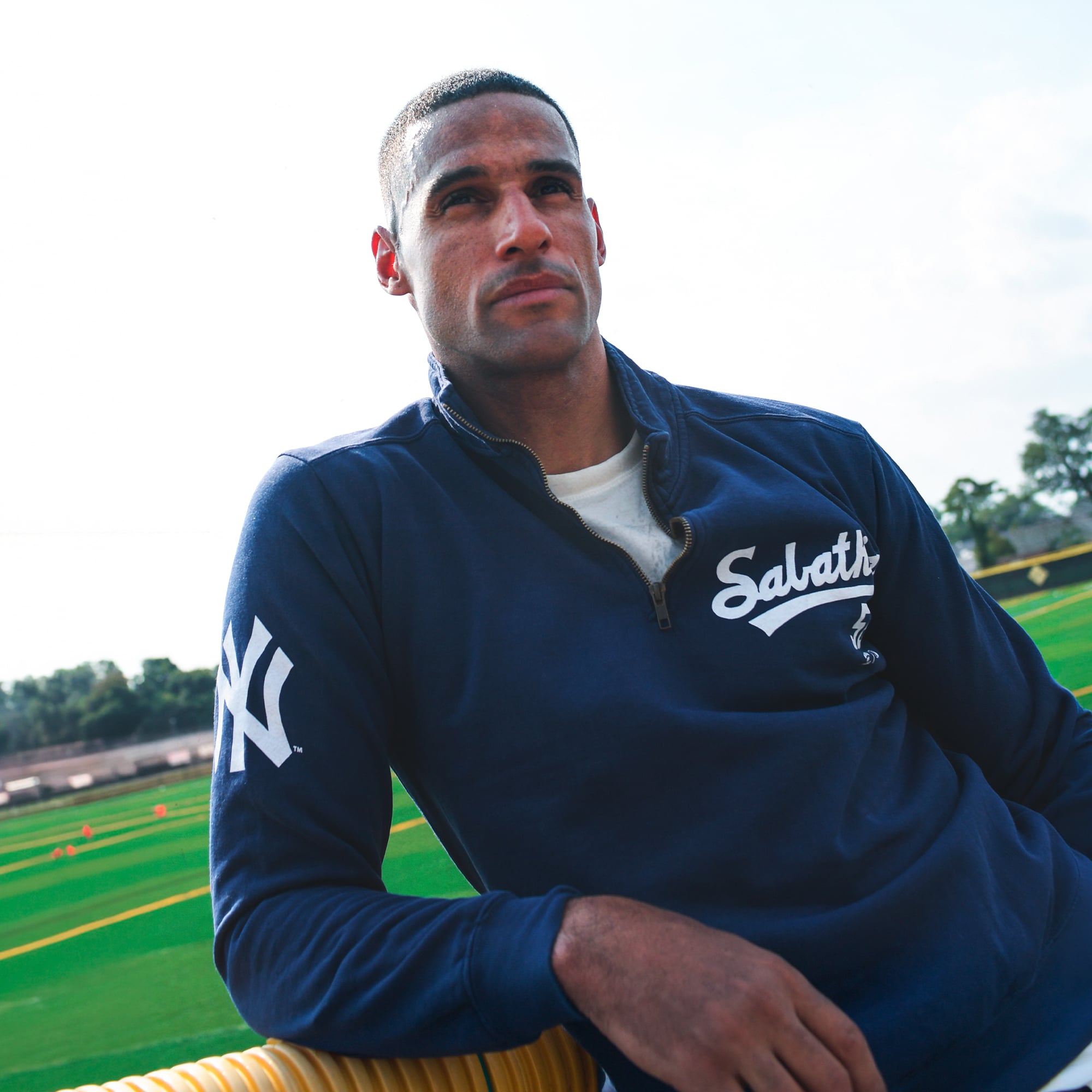 Sweat-shirt à col zippé bleu marine Roots of Fight CC Sabathia pour homme, New York Yankees