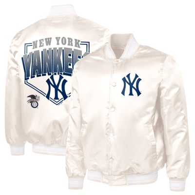 New York Yankees Starter Home Plate Printed Graphic Satin Full-Snap Varsity Jacket - Cream
