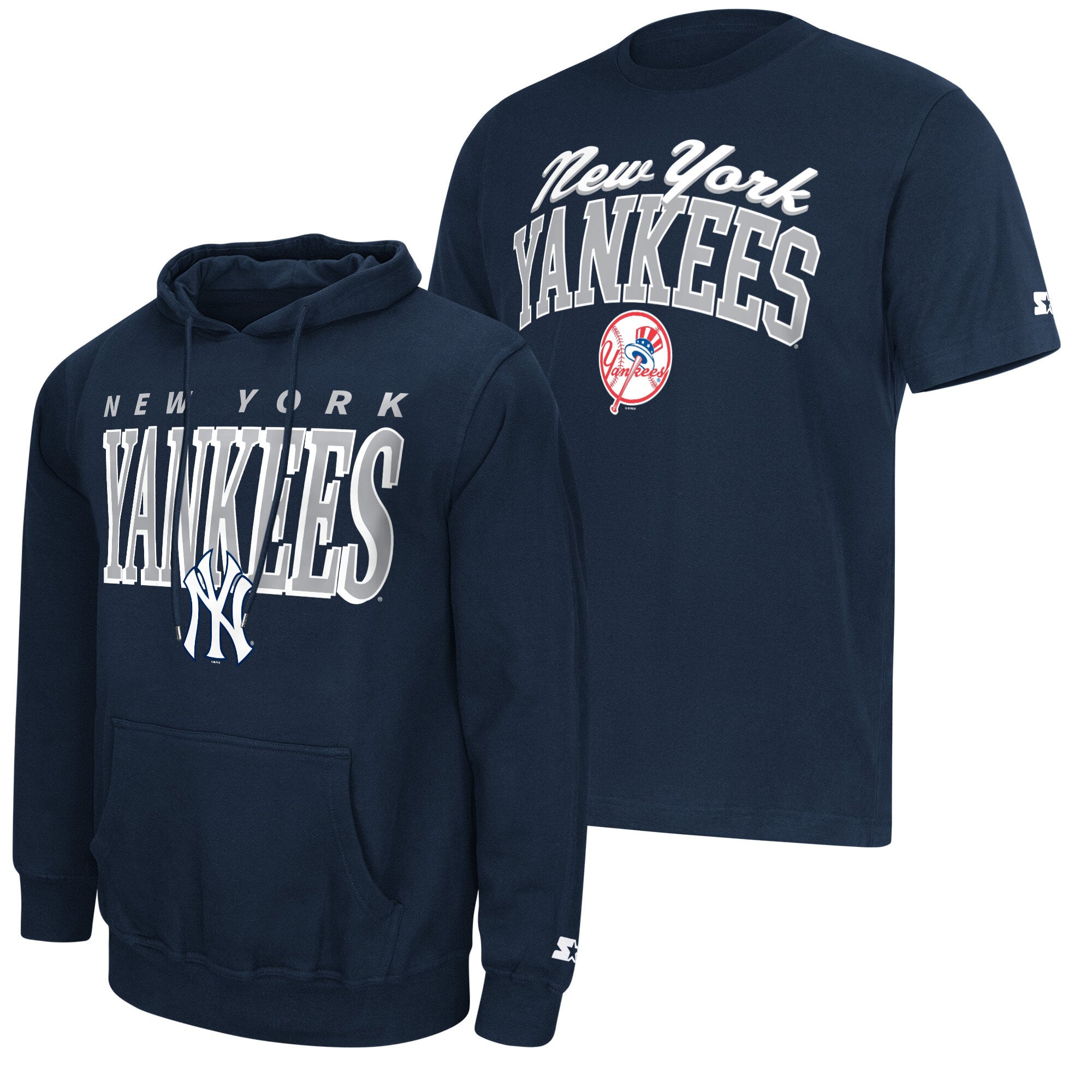 Men's Starter Navy New York Yankees Logo Hoodie & T-Shirt Combo Pack