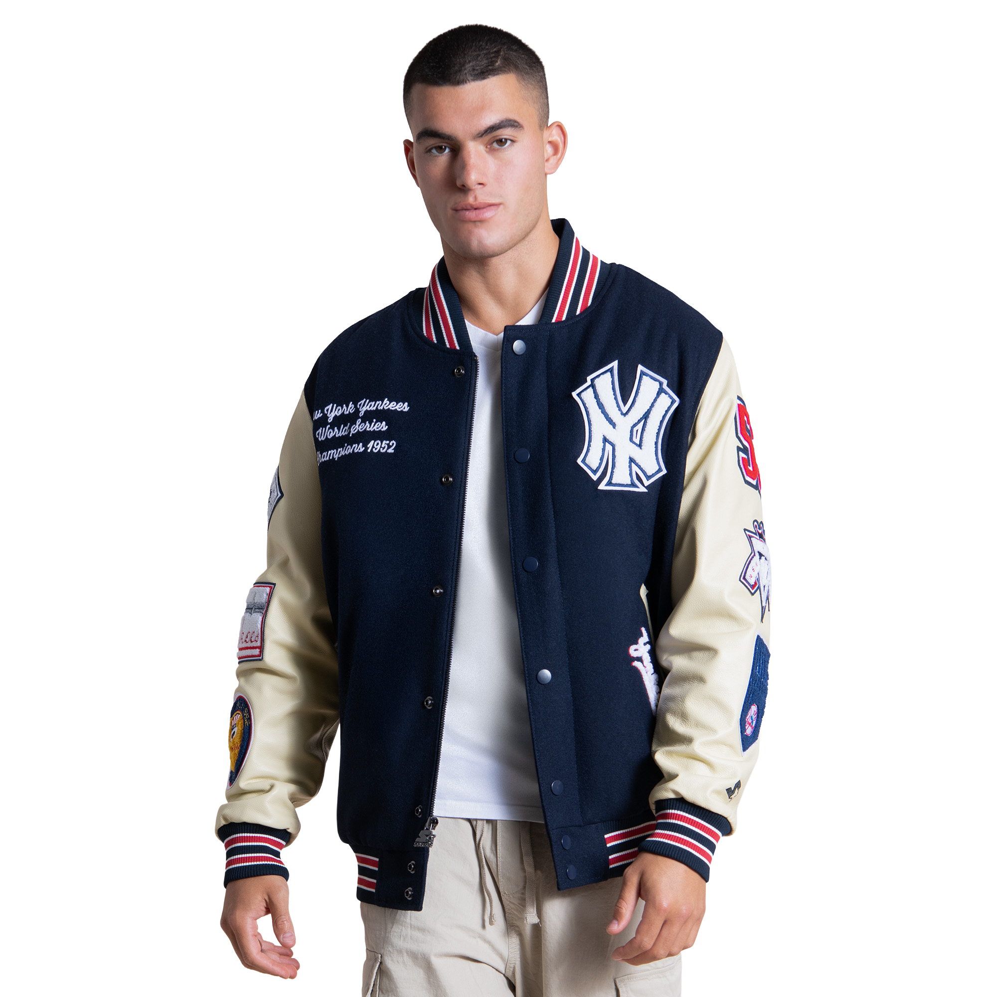 Veste universitaire Starter pour homme, bleu marine/crème, édition spéciale 50e anniversaire des Yankees de New York, fermeture éclair intégrale