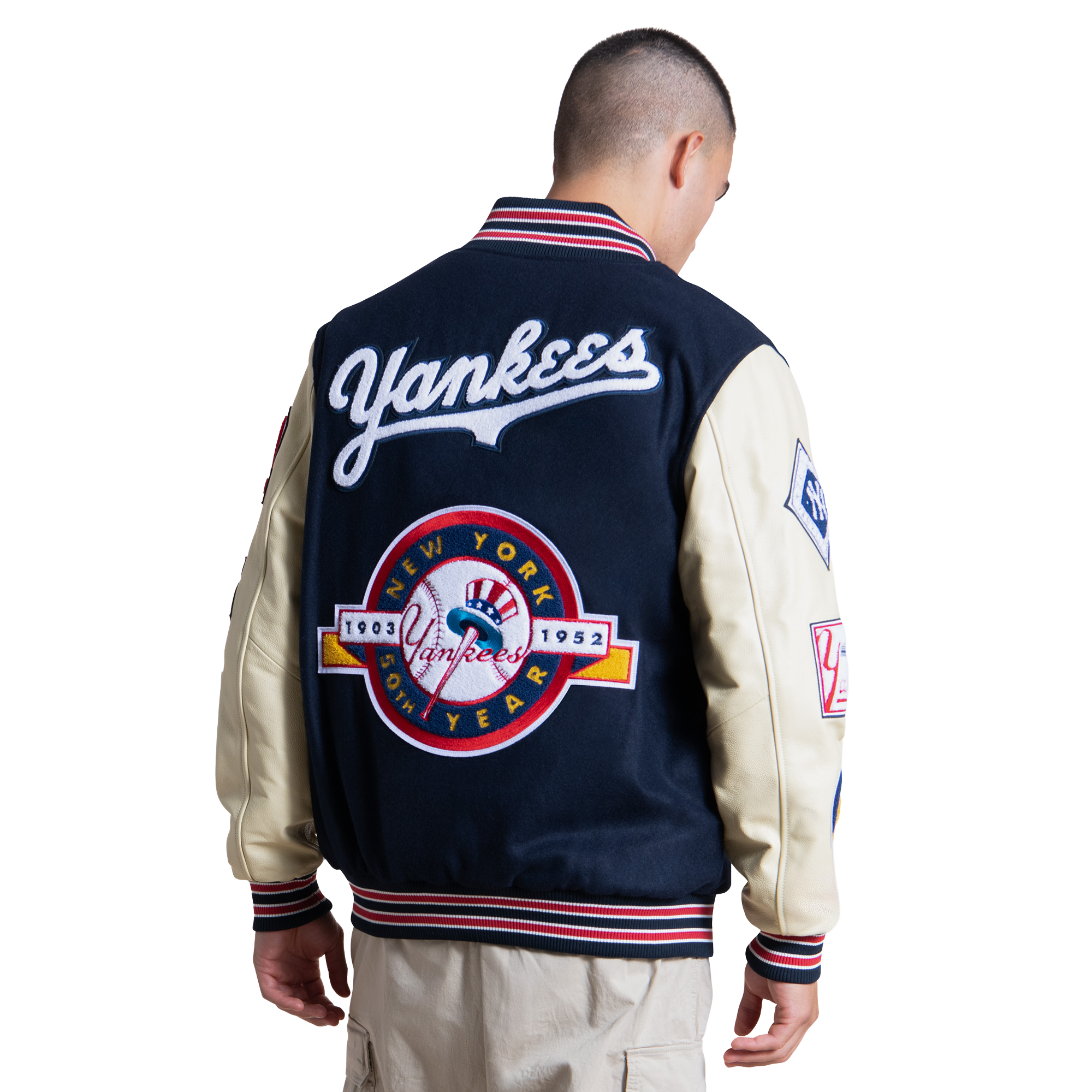 Veste universitaire Starter pour homme, bleu marine/crème, édition spéciale 50e anniversaire des Yankees de New York, fermeture éclair intégrale