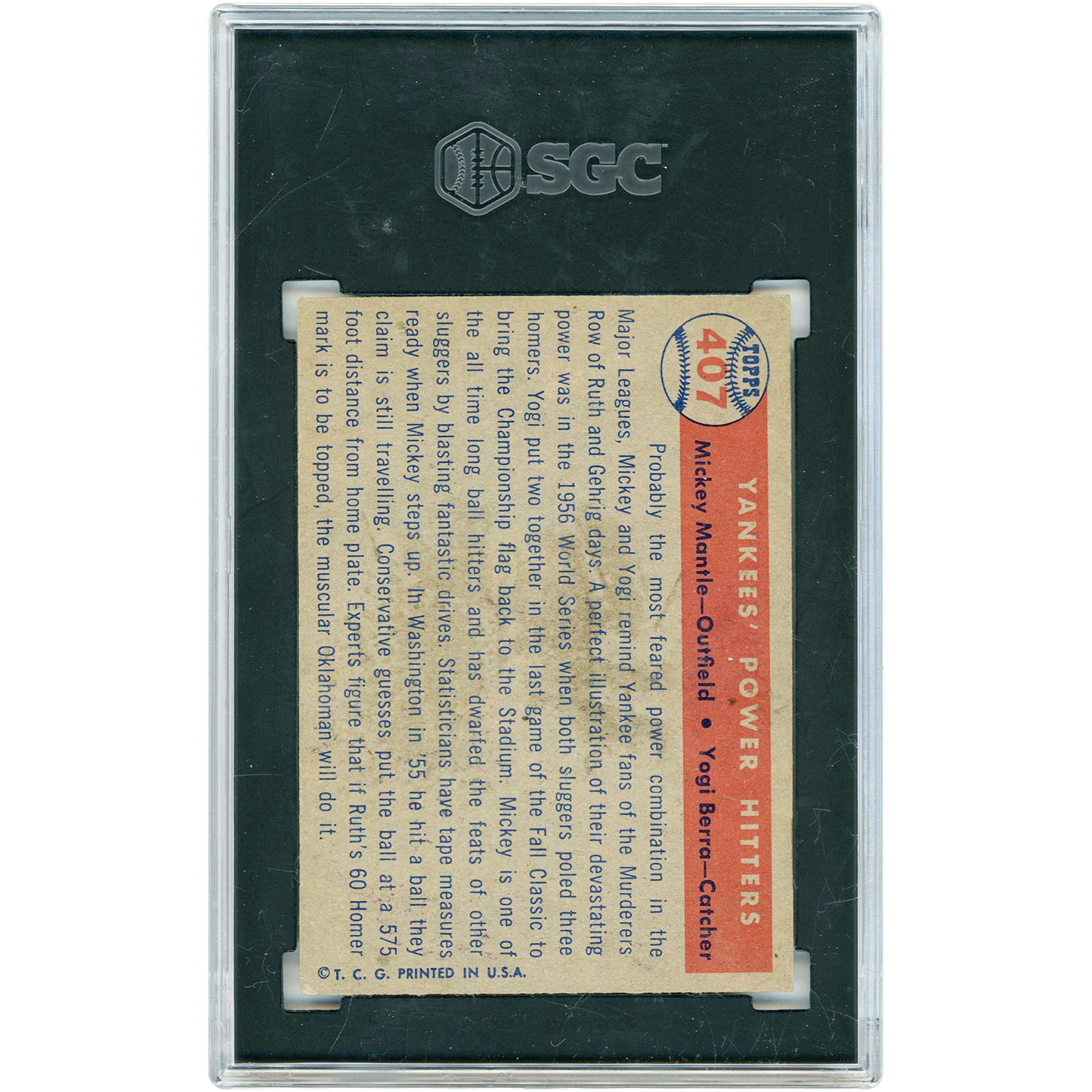 Mickey Mantle & Yogi Berra New York Yankees 1957 Topps Power Hitters #407 SGC Authenticated 4 Card