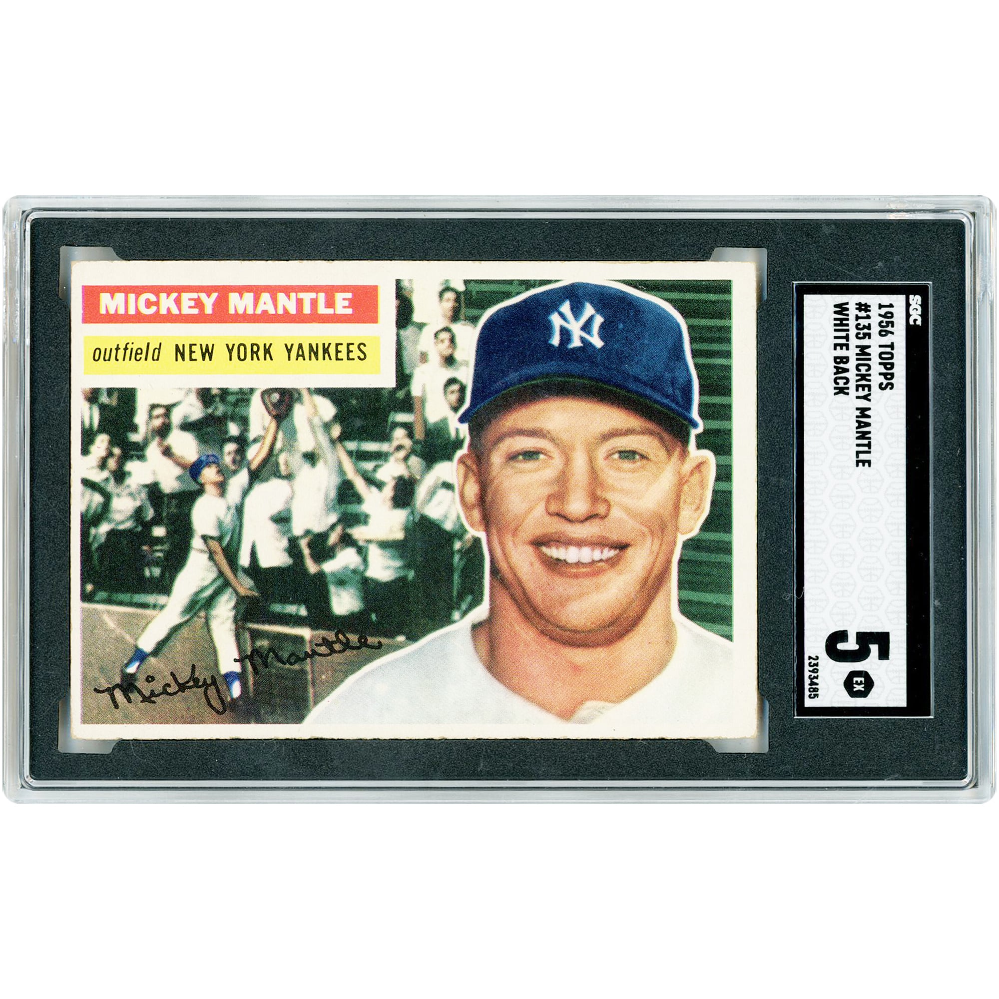 Mickey Mantle New York Yankees 1956 Topps White Back #135 SGC Authenticated 5 Card