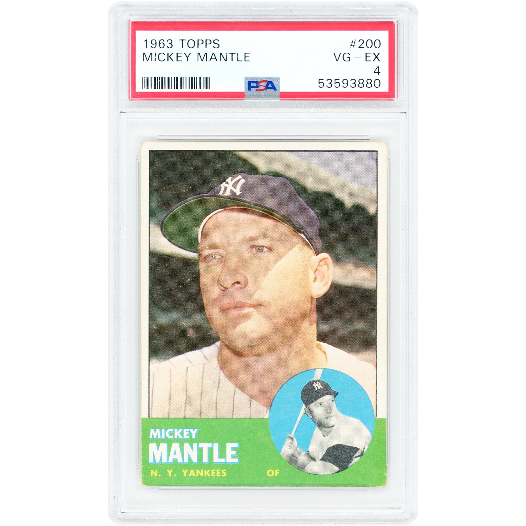 Carte authentifiée PSA n° 200 de Mickey Mantle, Yankees de New York, 1963 Topps, n° 4