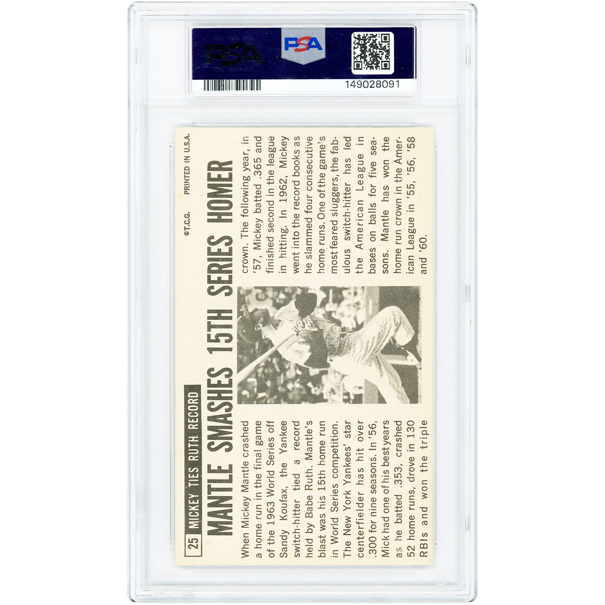 Mickey Mantle New York Yankees 1964 Topps Giants #25 PSA Authenticated 4 Card