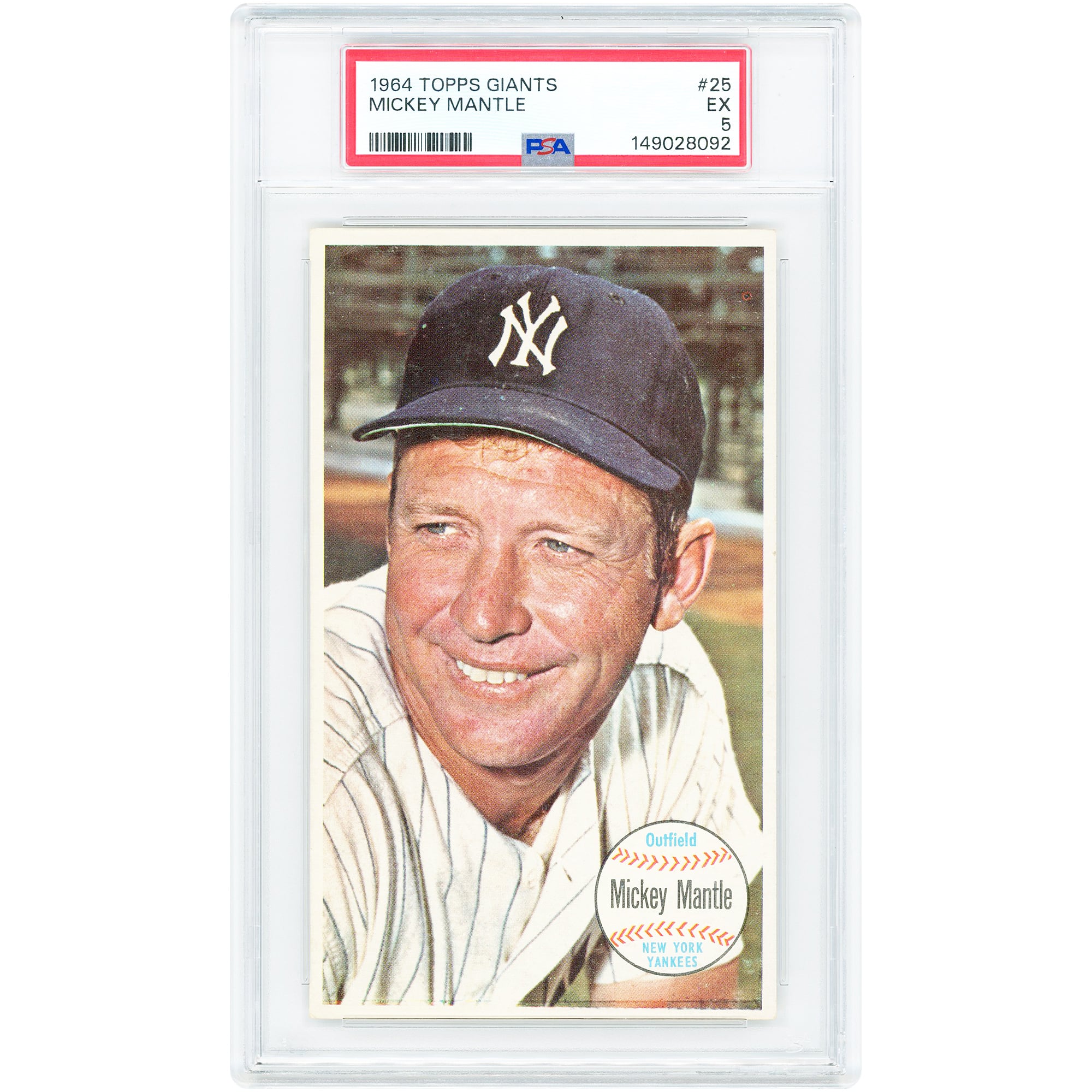 Carte authentifiée PSA 5 de Mickey Mantle, Yankees de New York, 1964 Topps Giants, n° 25