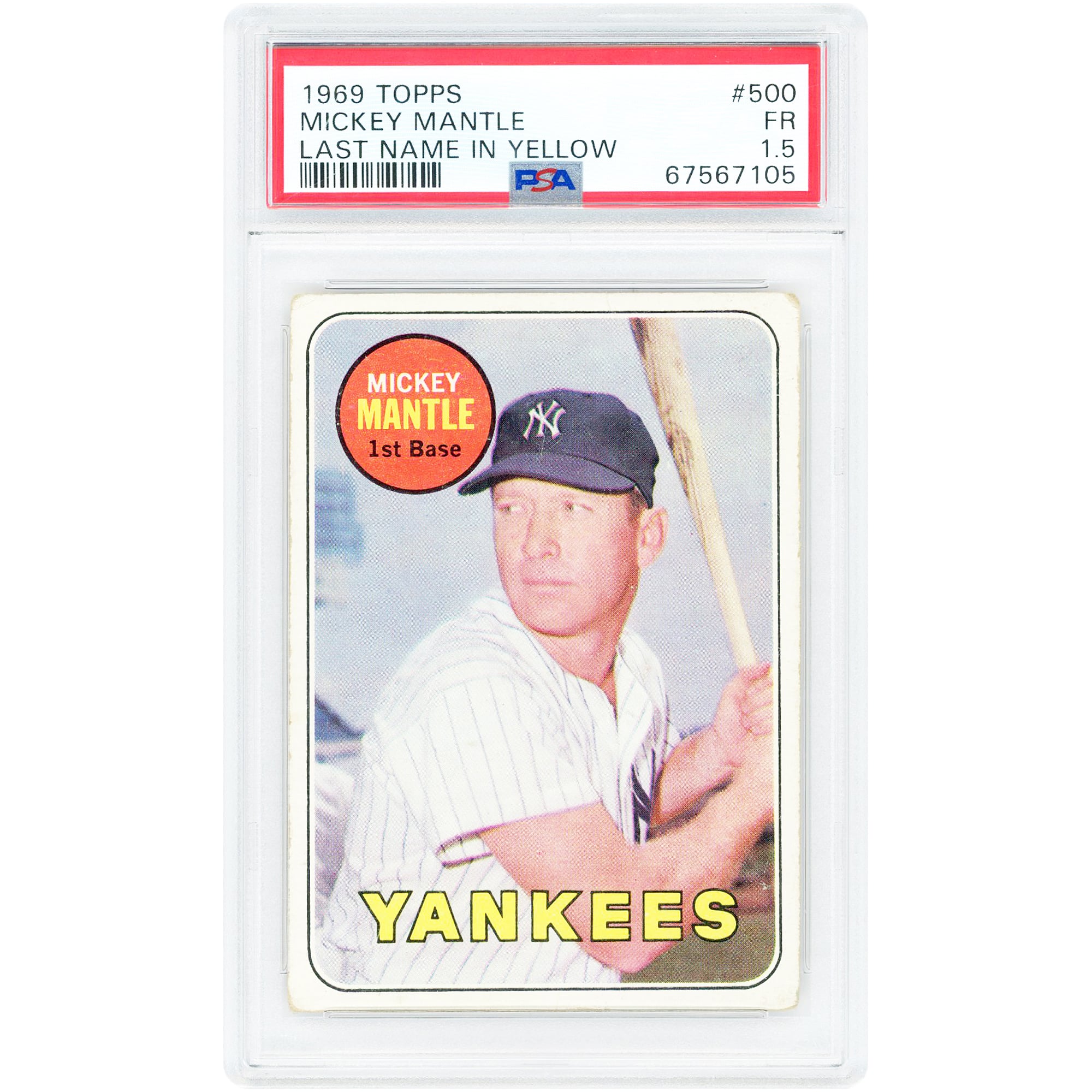Mickey Mantle New York Yankees 1969 Topps Last Name In Yellow #500 PSA Authenticated 1.5 Card