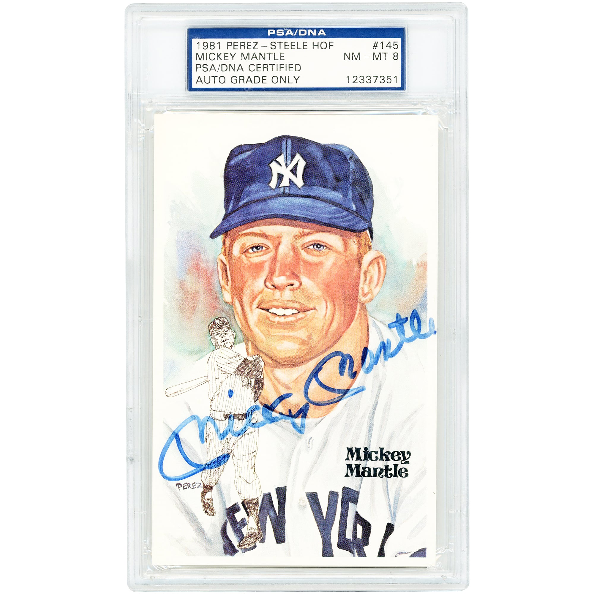 Carte autographiée de Mickey Mantle (New York Yankees), 1981, Perez-Steele, Temple de la renommée, n° 145, n° 09071/10000, authentifiée par PSA (8 cartes).