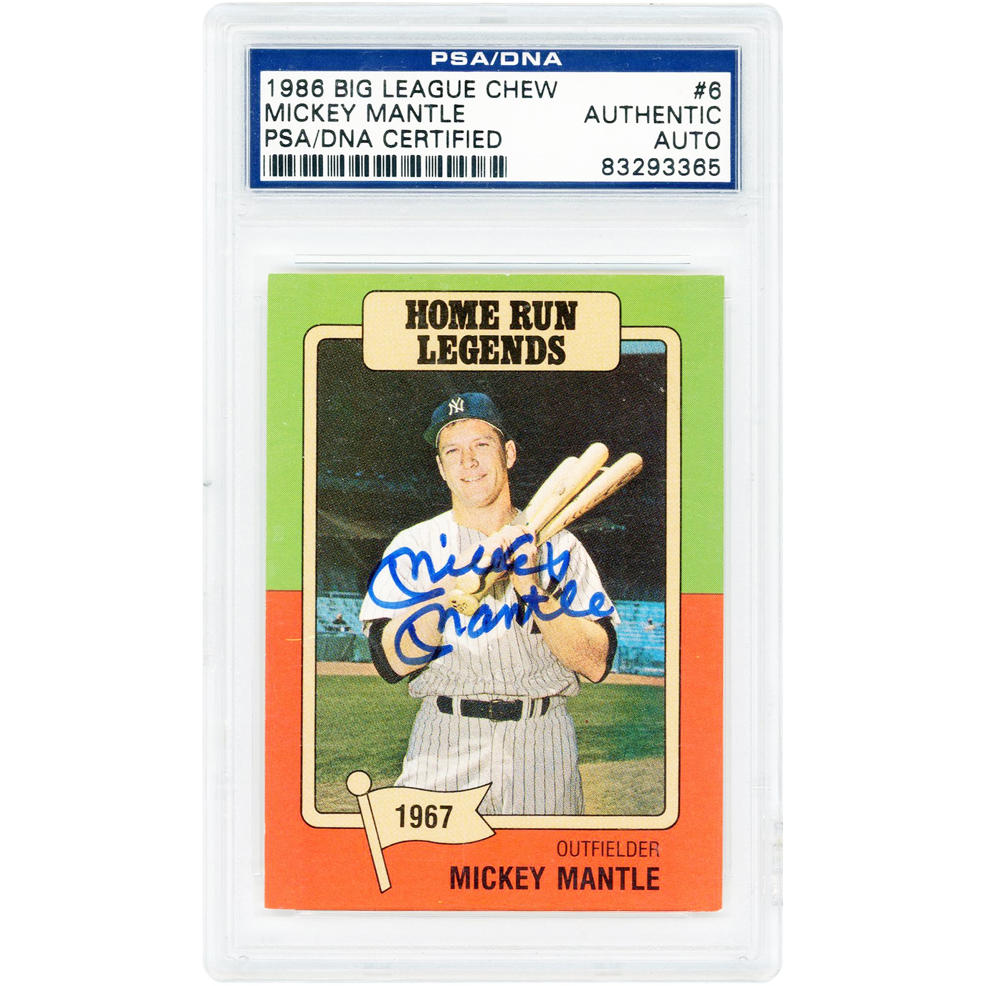 Mickey Mantle New York Yankees Autographed 1986 Big League Chew Home Run Legends #6 PSA Authenticated Card