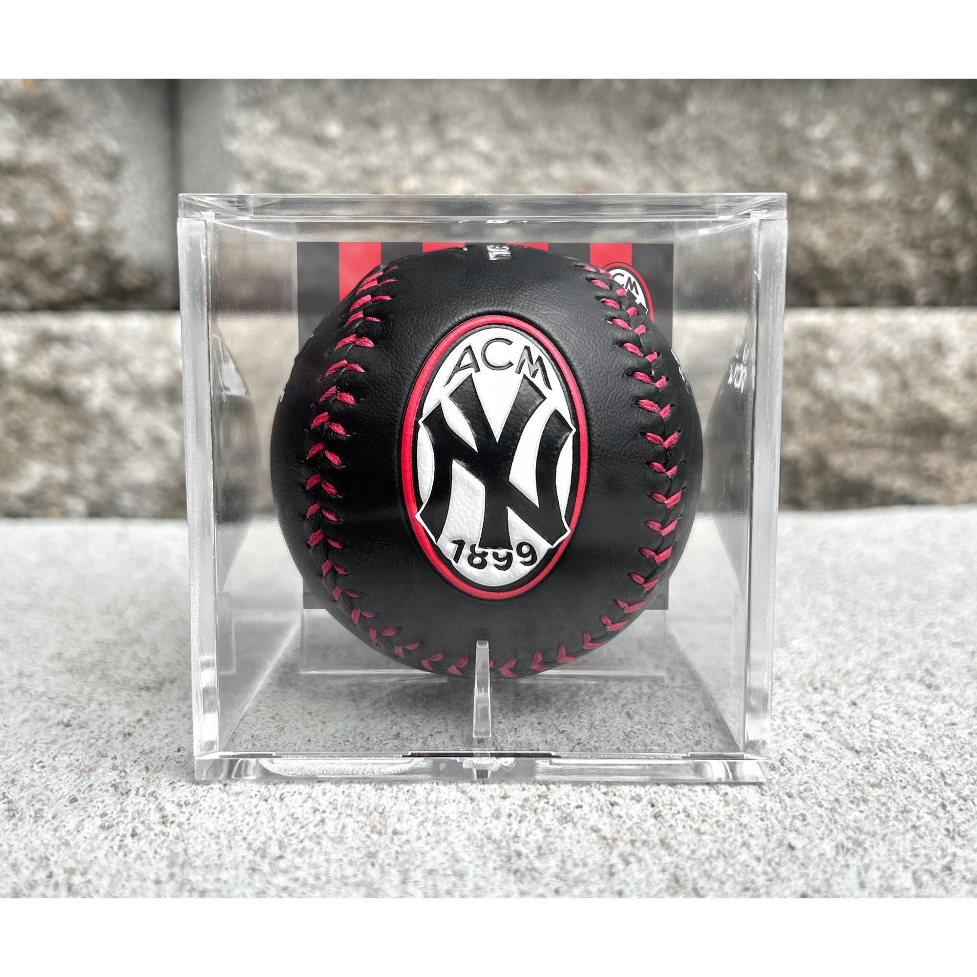 New York Yankees & AC Milan Rawlings 2024 Logo Vinyl Baseball with Case
