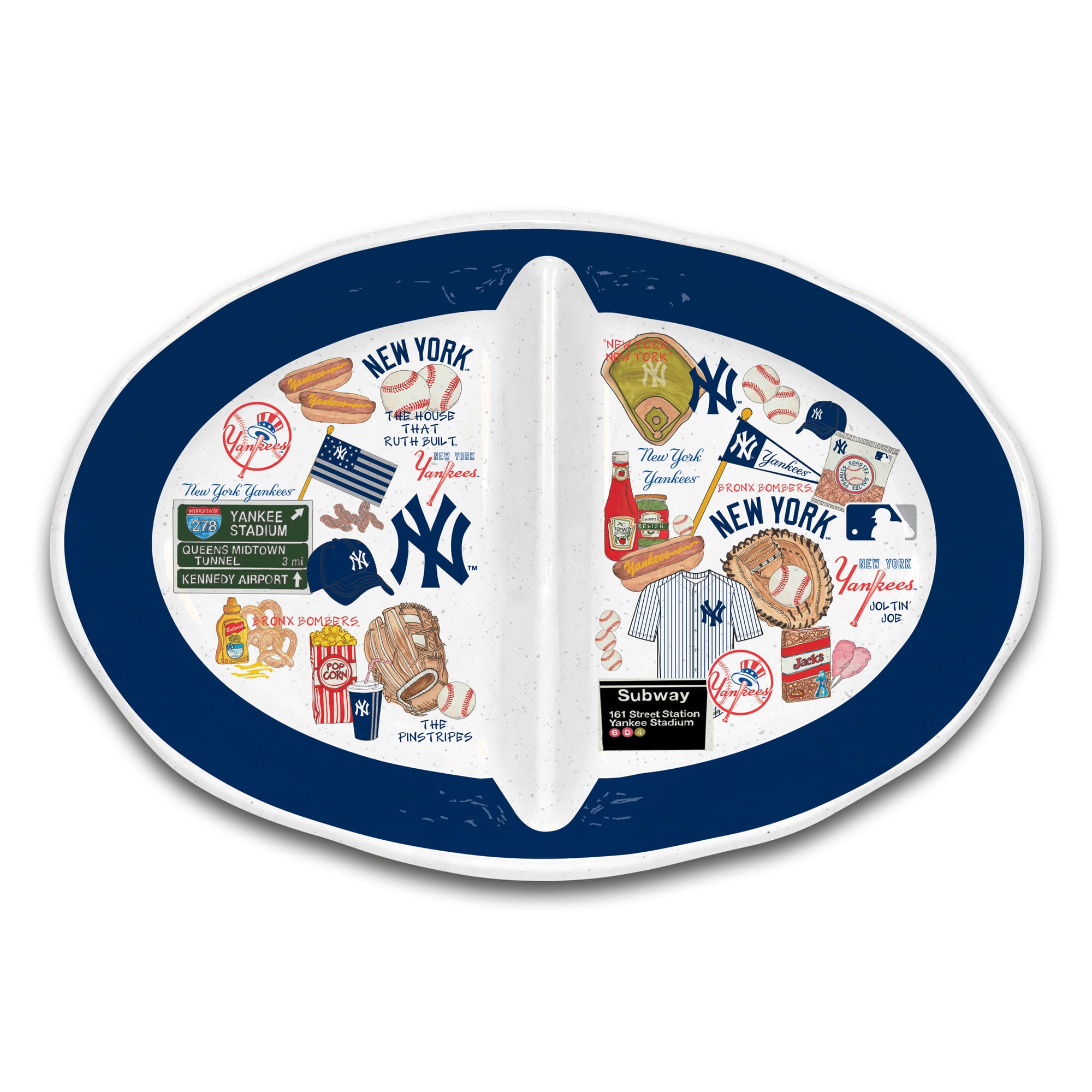 Plat de service à deux compartiments en mélamine épaisse des Yankees de New York