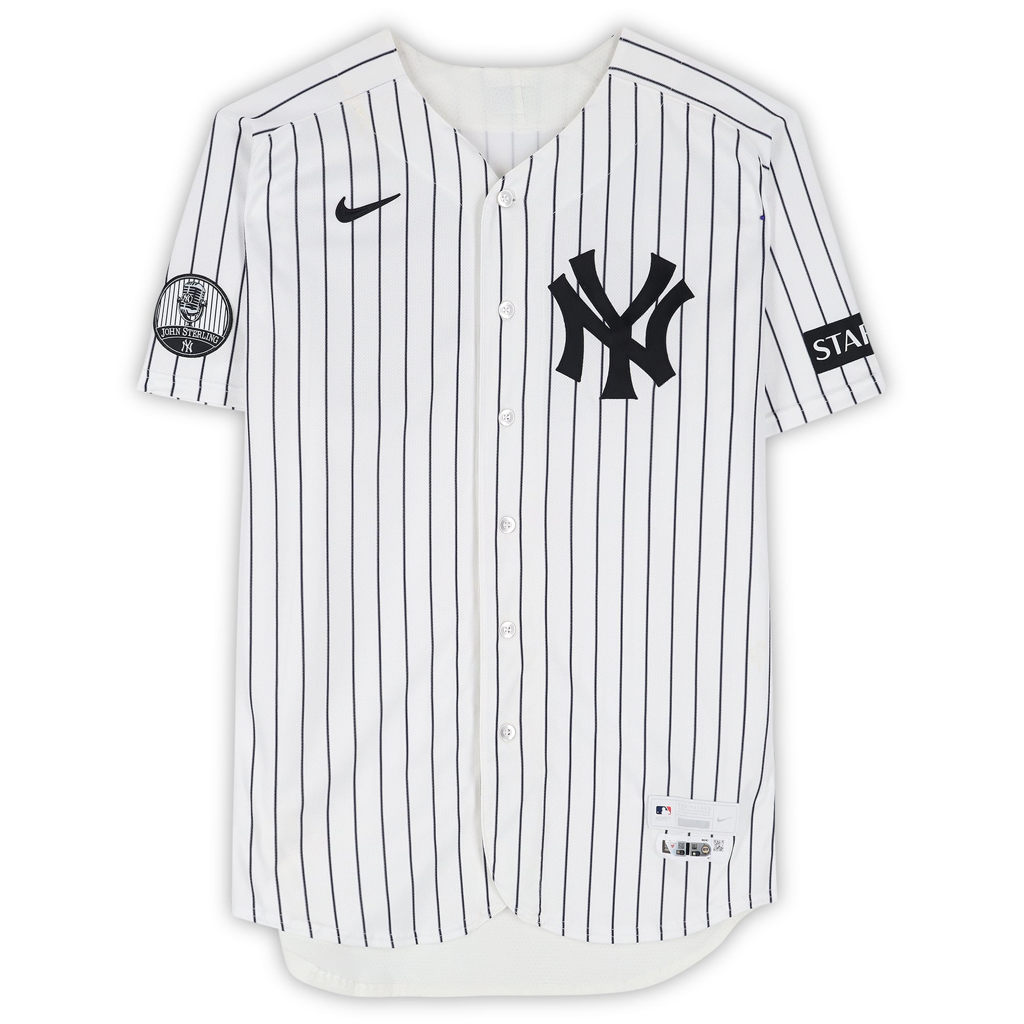 Maillot blanc à fines rayures n° 48 porté par Paul Goldschmidt, des Yankees de New York, contre les Mariners de Seattle le 13 août 2026.