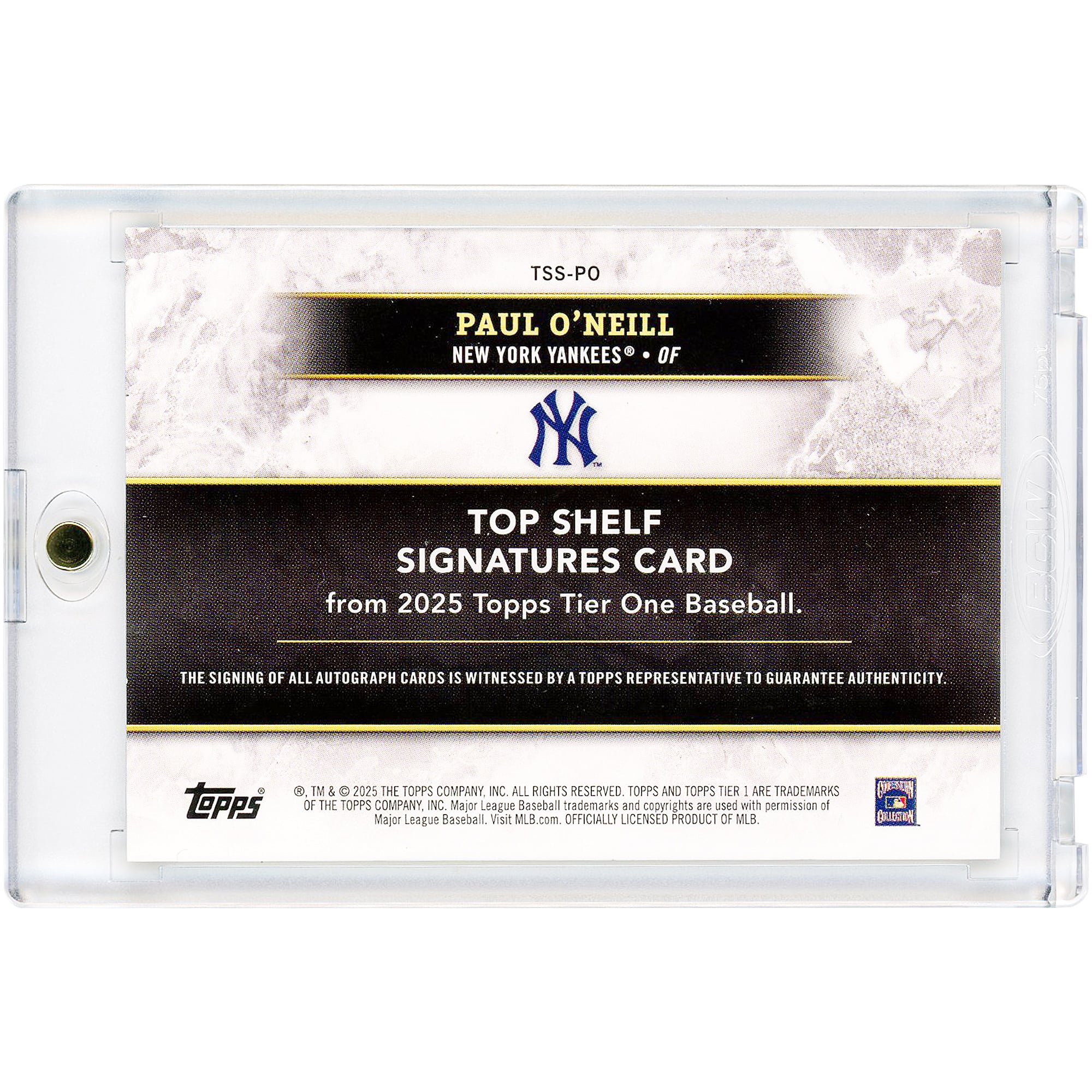 Carte autographiée de Paul O'Neill (New York Yankees) 2025 Topps Tier One Top Shelf Signatures #TSS-PO #16/75