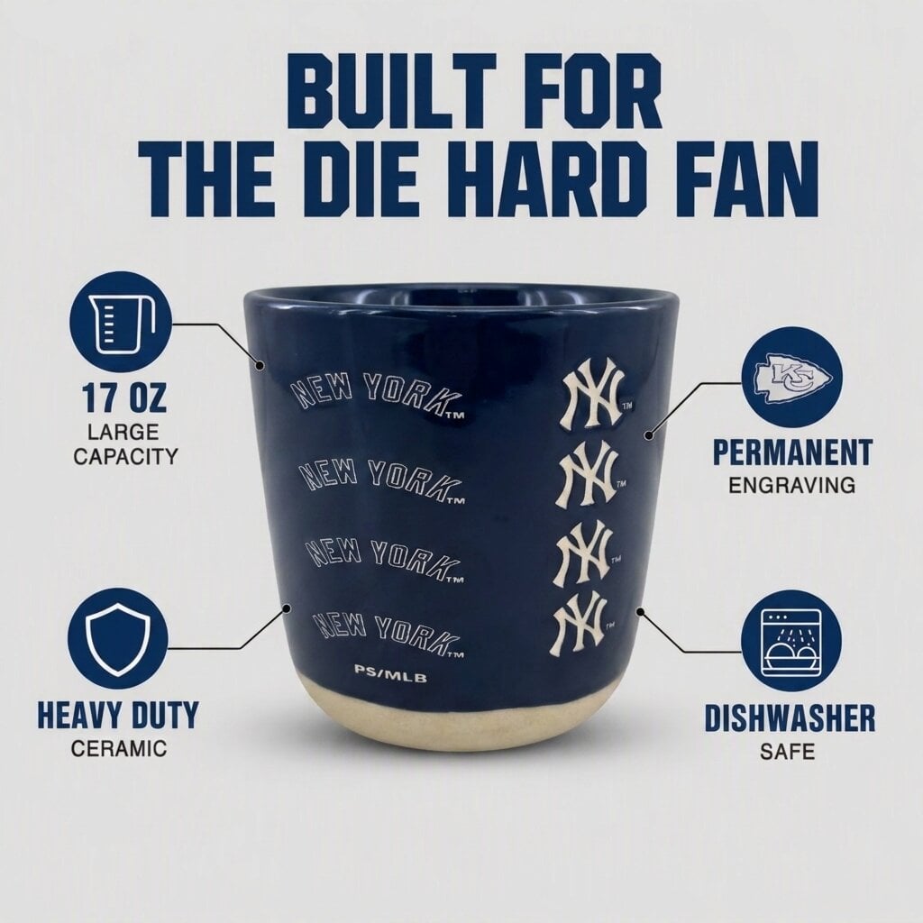 Mug Pegasus New York Yankees 17 oz, logo ton sur ton, finition sablée