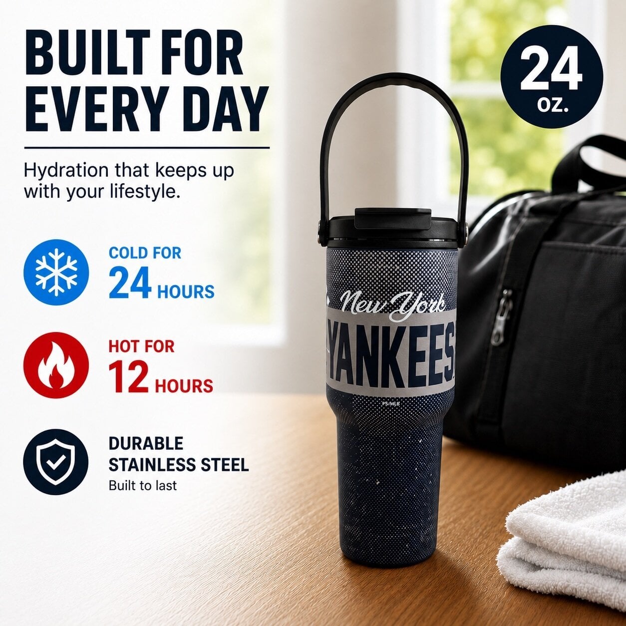 Pegasus New York Yankees 24oz. Speckled Gradient Stainless Steel Dual Top Water Bottle