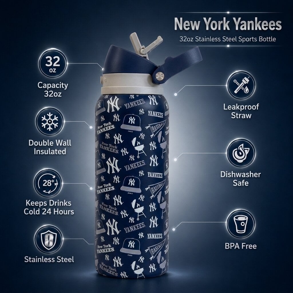 Gourde Pegasus New York Yankees 32 oz en acier inoxydable ProPress avec fanion pour les jours de match