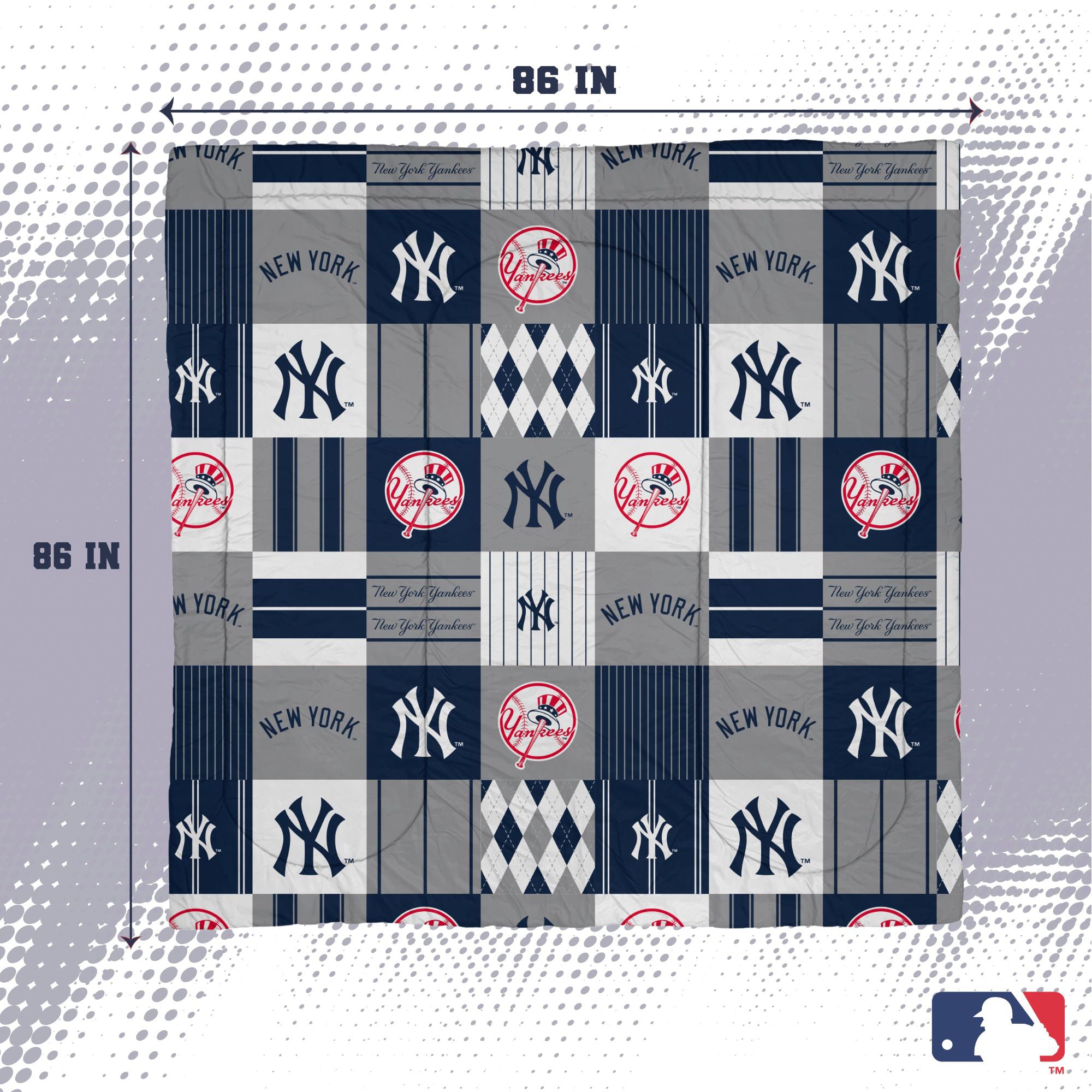 Pegasus New York Yankees Patchwork Plaid Three-Piece Full/Queen Bed in a Bag Set