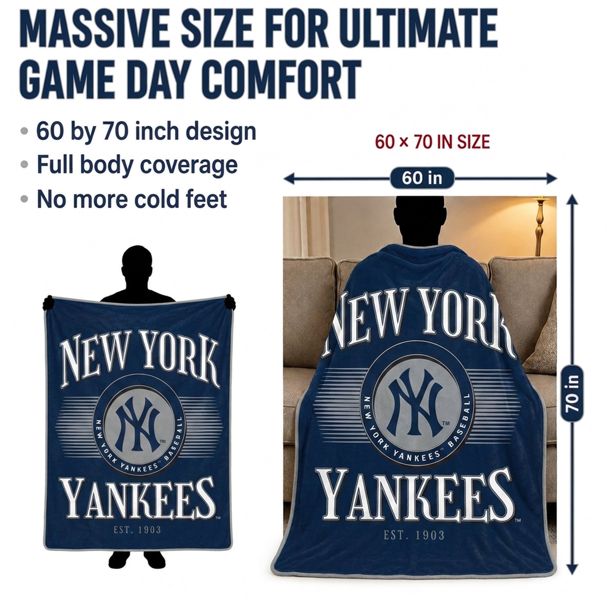 Couverture Pegasus New York Yankees Spotlight Arch 60" x 70" ultra douce