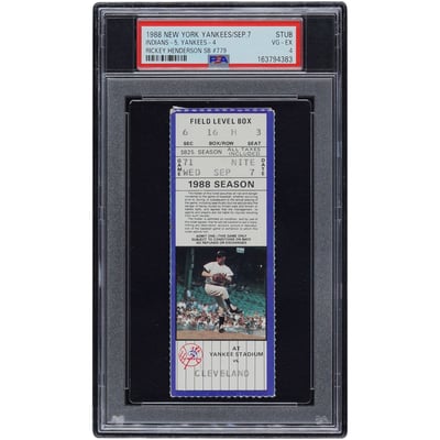 Rickey Henderson New York Yankees Fanatics Authentic September 07, 1988 Stolen Base #779 PSA Authenticated 4 Ticket