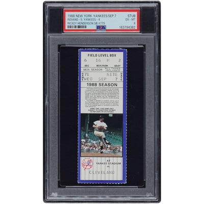 Rickey Henderson New York Yankees Fanatics Authentic September 07, 1988 Stolen Base #779 PSA Authenticated 6 Ticket