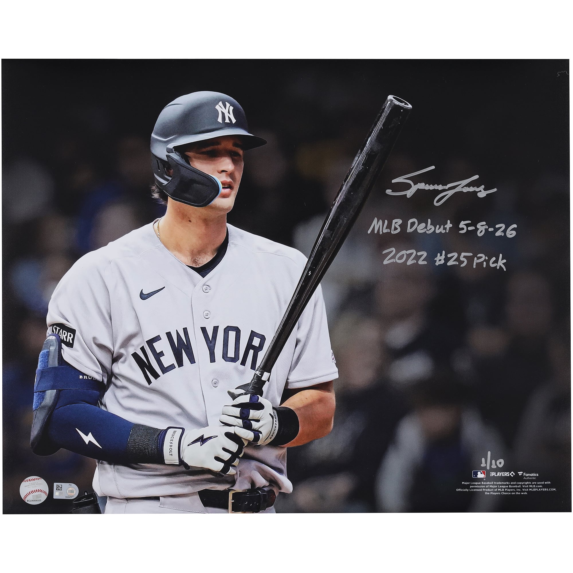 Photo dédicacée de Spencer Jones (New York Yankees), 40,6 x 50,8 cm, avec plusieurs inscriptions - Édition limitée n° 1/10