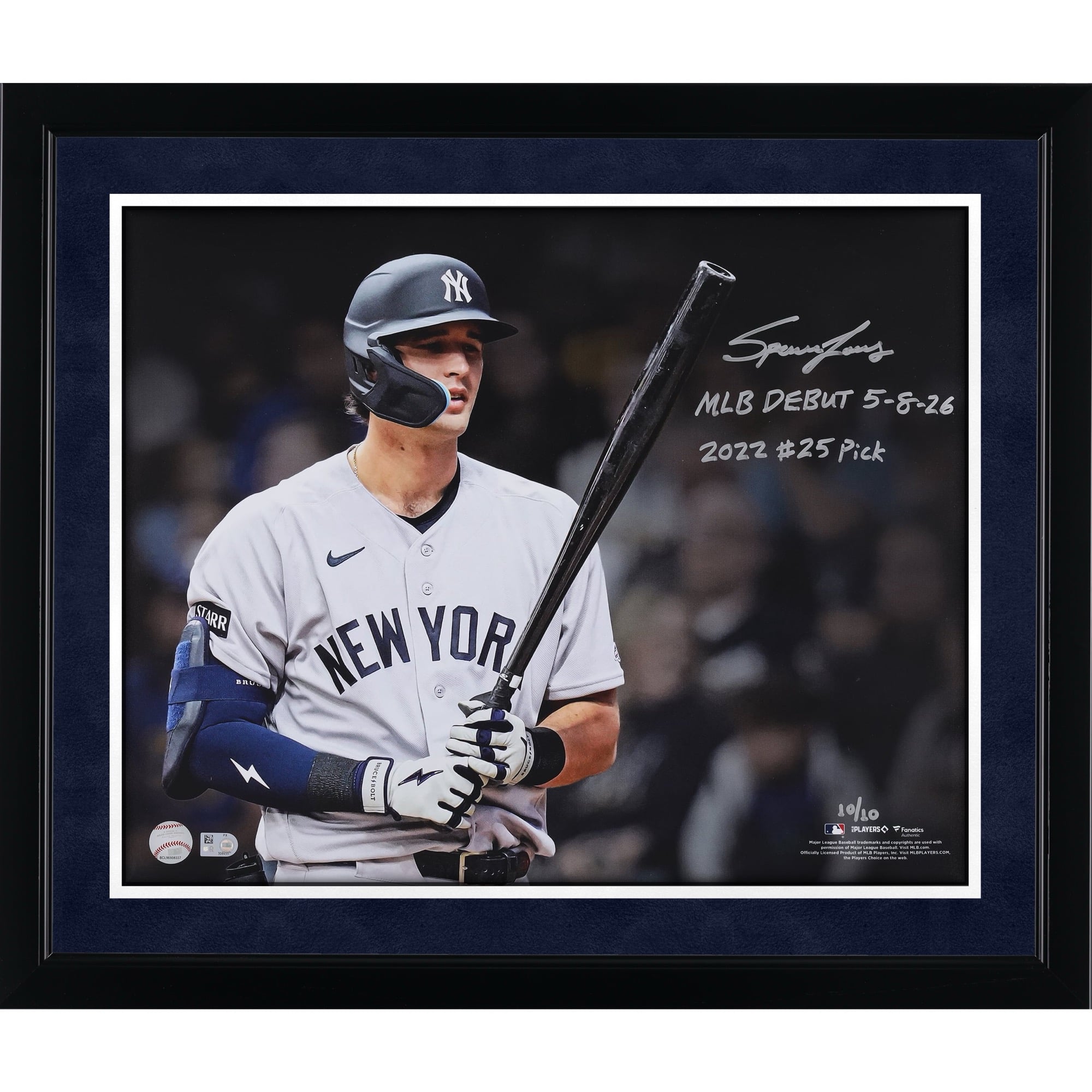 Spencer Jones New York Yankees Autographed 16" x 20" Debut Spotlight Photograph with Multiple Inscriptions - Limited Edition #10/10