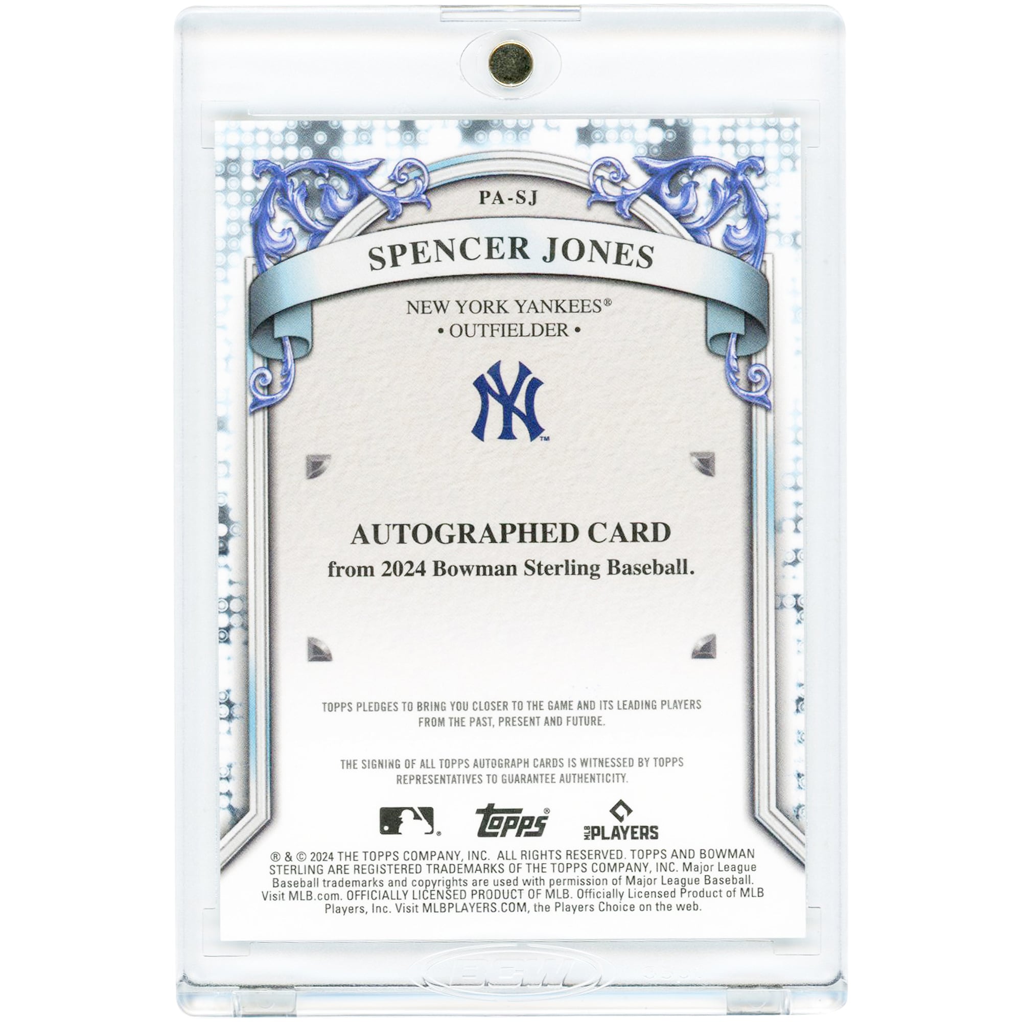 Carte autographiée par Spencer Jones des Yankees de New York, Bowman Sterling Speckle Refractor 2024 #PA-SJ #95/99