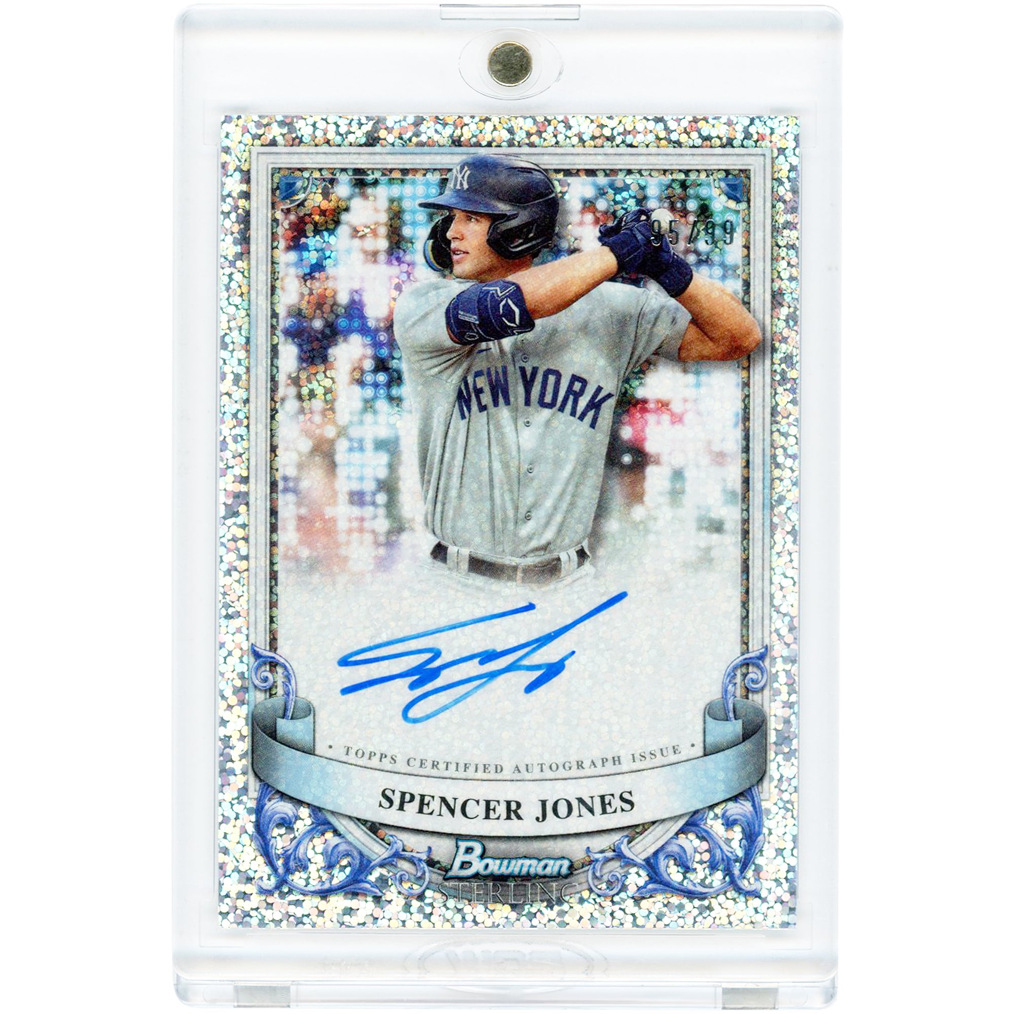 Carte autographiée par Spencer Jones des Yankees de New York, Bowman Sterling Speckle Refractor 2024 #PA-SJ #95/99