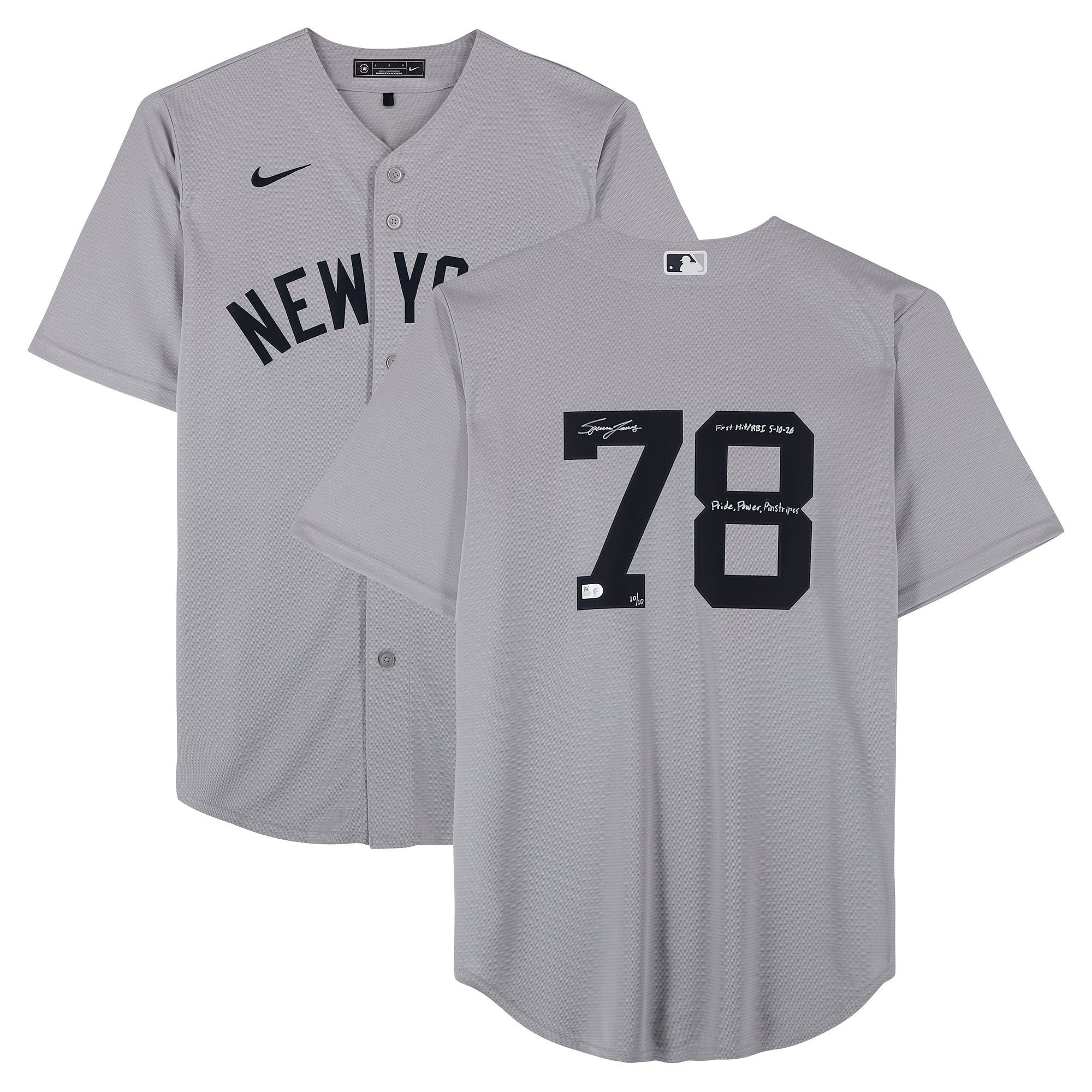 Spencer Jones New York Yankees Autographed Gray Nike Replica Jersey with Multiple Inscriptions - Limited Edition #10/10