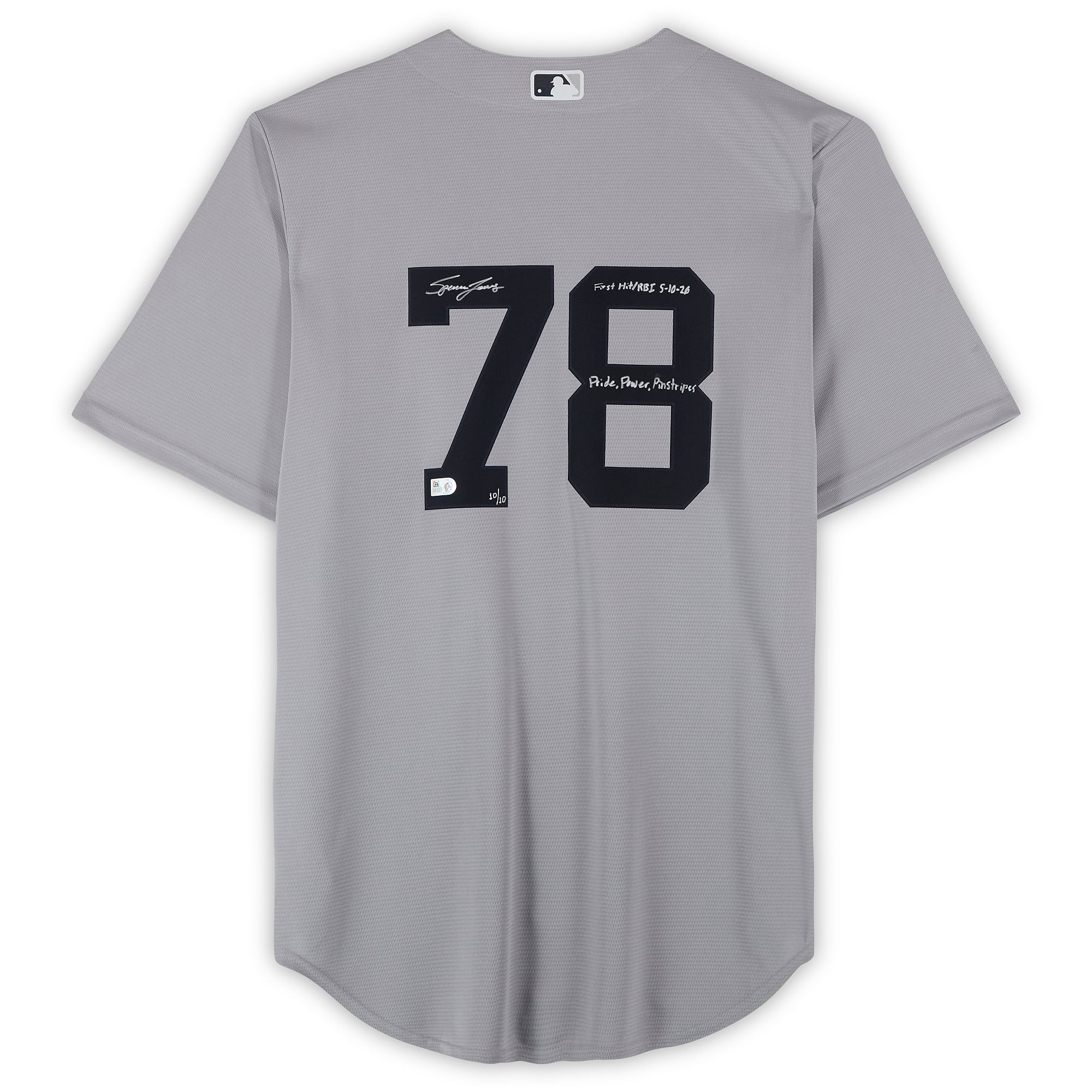 Spencer Jones New York Yankees Autographed Gray Nike Replica Jersey with Multiple Inscriptions - Limited Edition #10/10