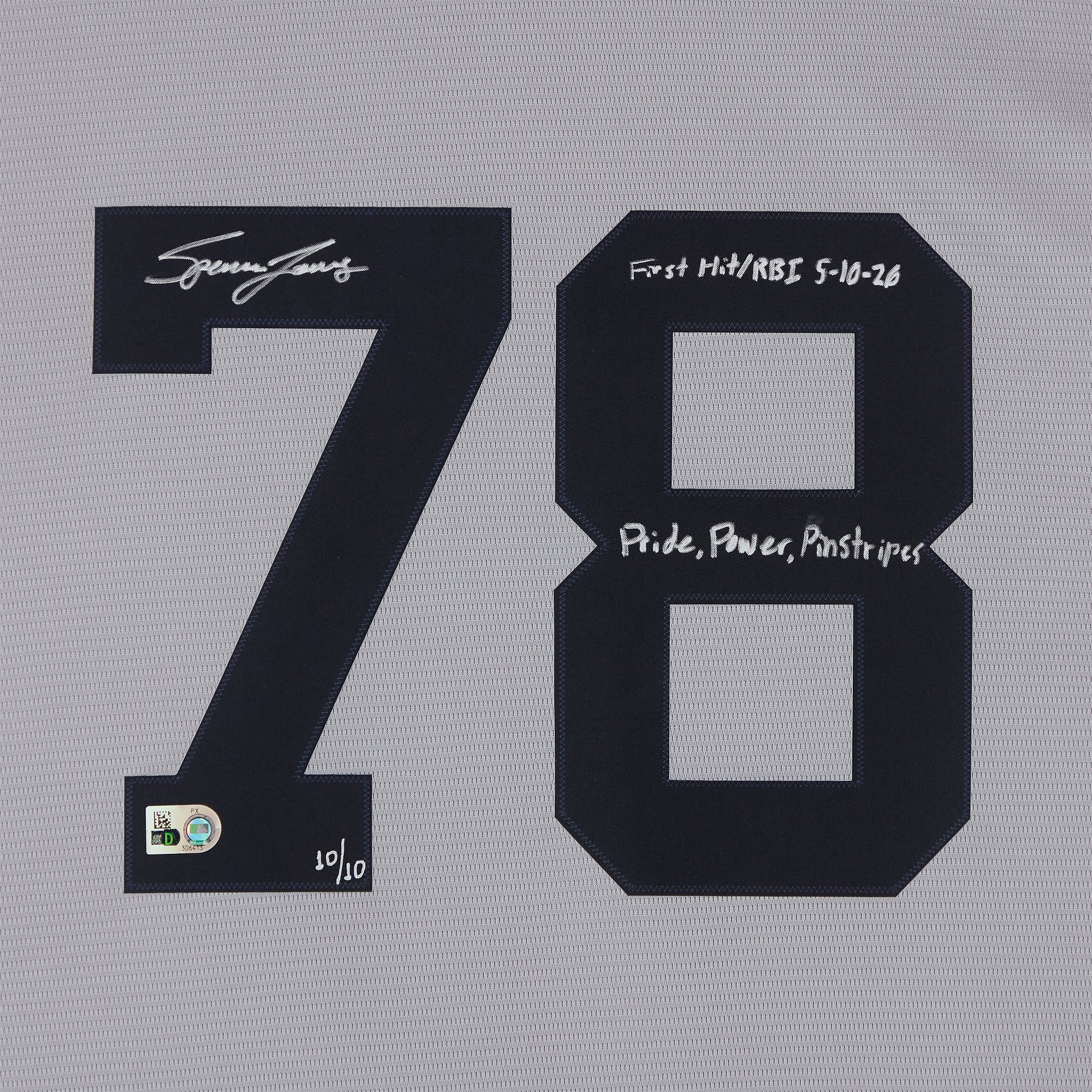Spencer Jones New York Yankees Autographed Gray Nike Replica Jersey with Multiple Inscriptions - Limited Edition #10/10