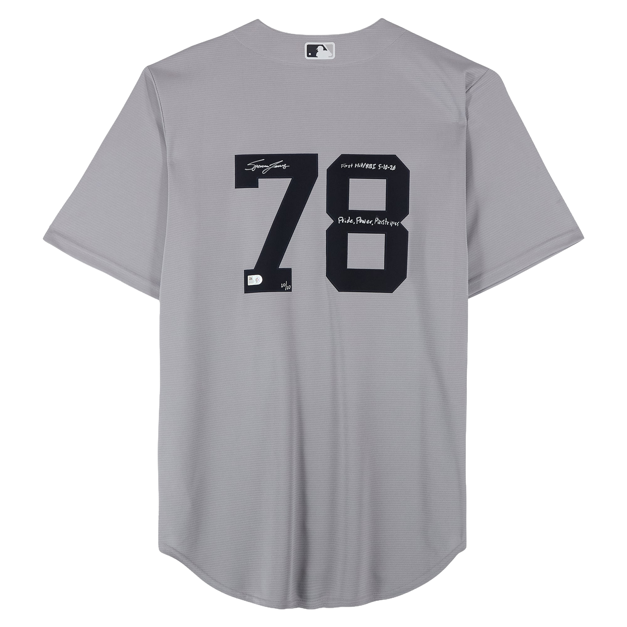 Maillot réplique gris Nike autographié par Spencer Jones des Yankees de New York, avec plusieurs inscriptions - Édition limitée n° 10/10