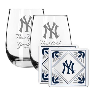New York Yankees The Memory Company 15oz. Stemless Wine Glass & Coaster Set