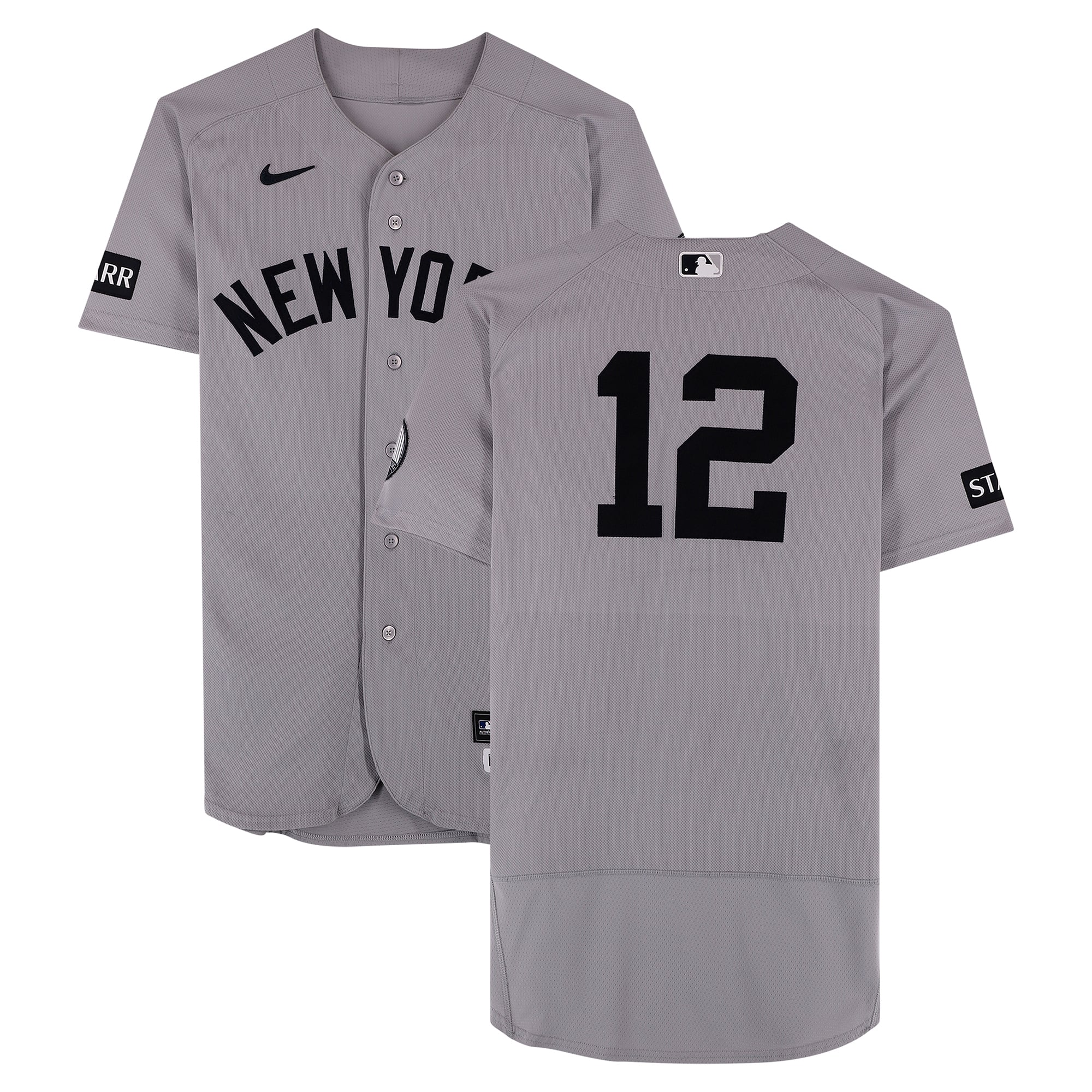 Maillot gris n° 12 porté par Trent Grisham des Yankees de New York lors du match contre les Cubs de Chicago le 2 août 2026