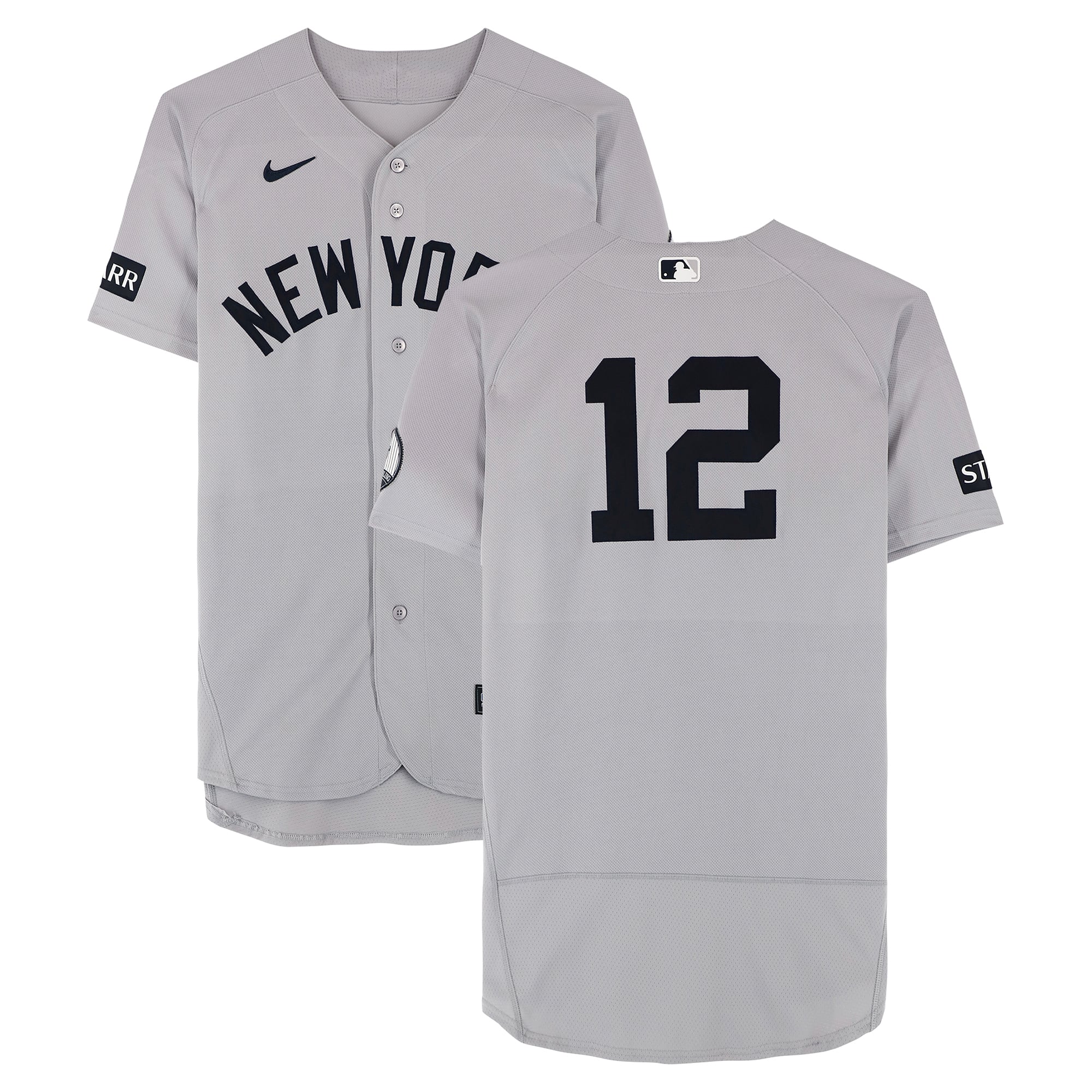 Maillot gris Nike n° 12 porté par Trent Grisham des Yankees de New York contre les Orioles de Baltimore le 20 août 2026