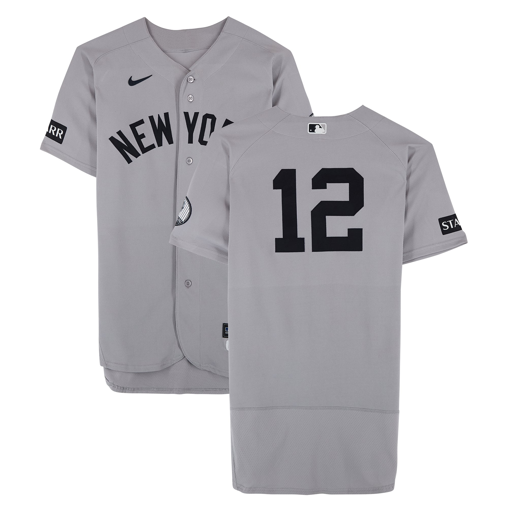 Maillot gris Nike n° 12 porté par Trent Grisham des Yankees de New York contre les Nationals de Washington le 12 juillet 2026