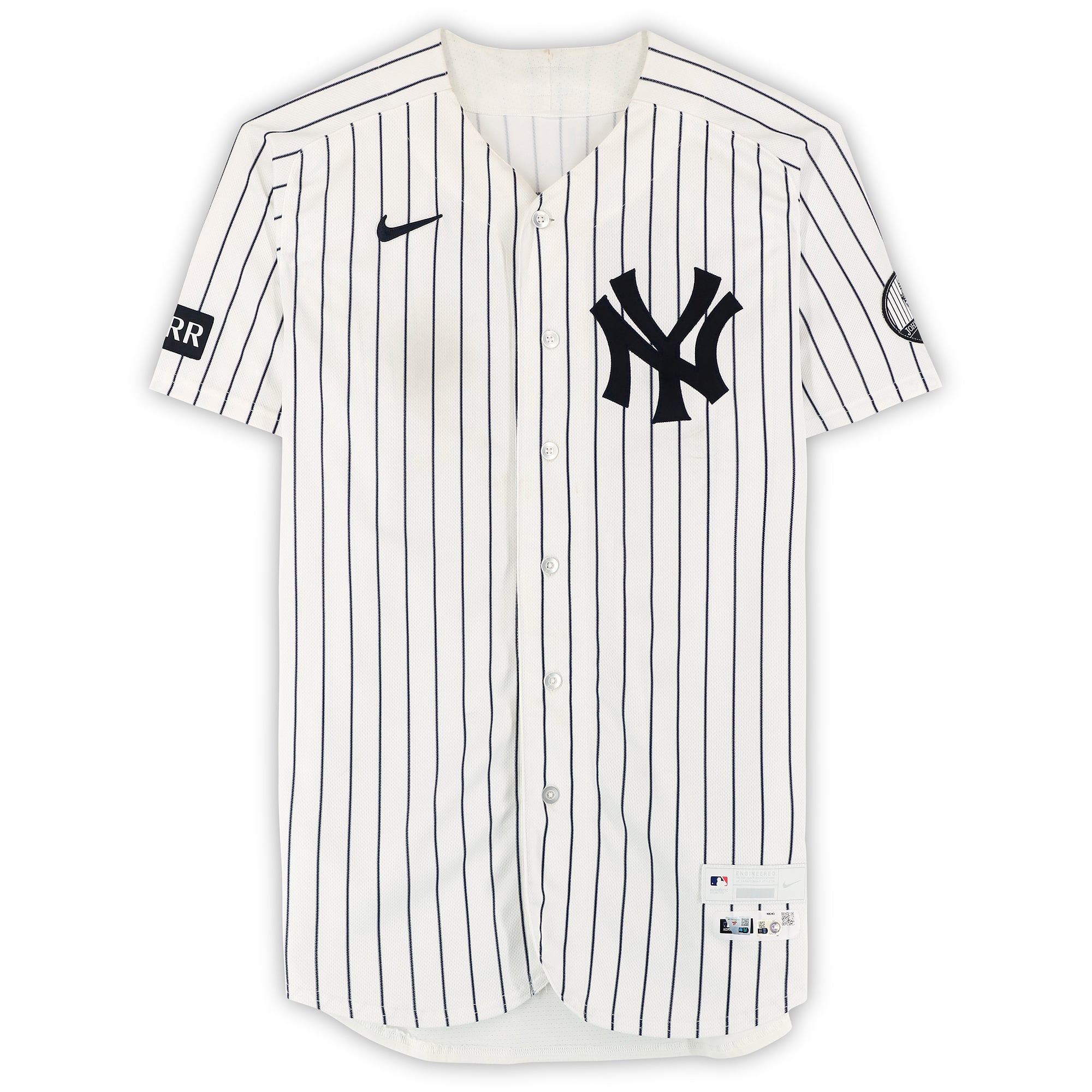 Maillot blanc à rayures Nike porté par Trent Grisham (New York Yankees) n° 12 contre les Red Sox de Boston le 30 août 2026