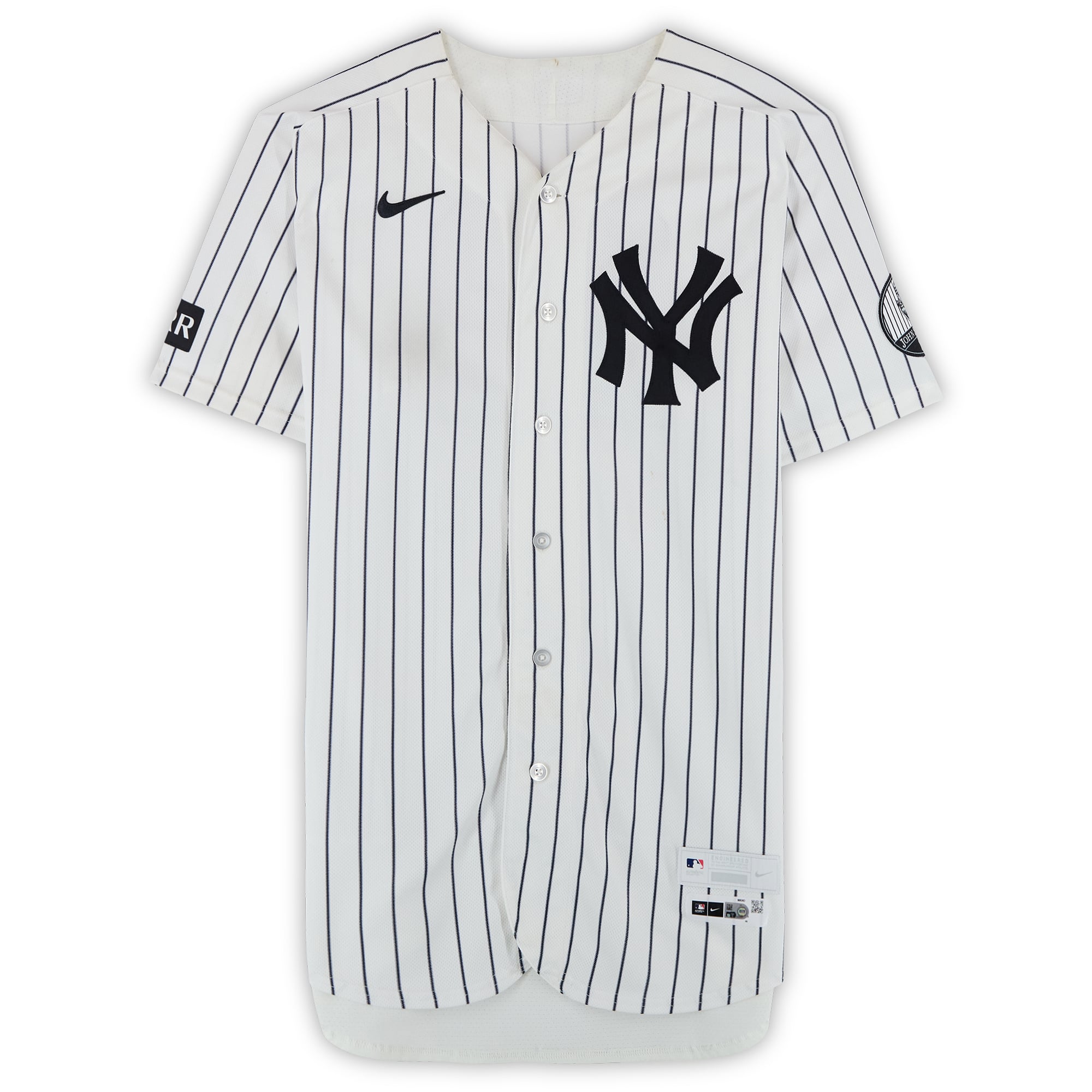 Maillot blanc à rayures Nike n° 12 porté par Trent Grisham des Yankees de New York lors du match contre les Pirates de Pittsburgh le 22 juillet 2026 - Deuxième match du programme double