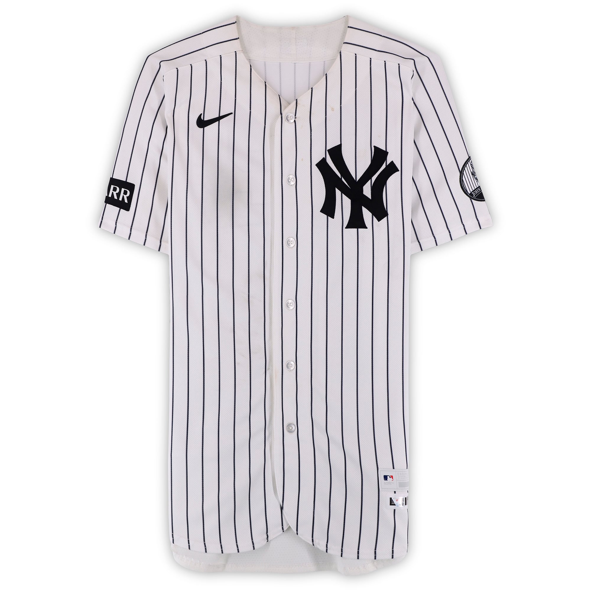 Maillot blanc à fines rayures n° 12 porté par Trent Grisham des Yankees de New York contre les Mariners de Seattle le 13 août 2026