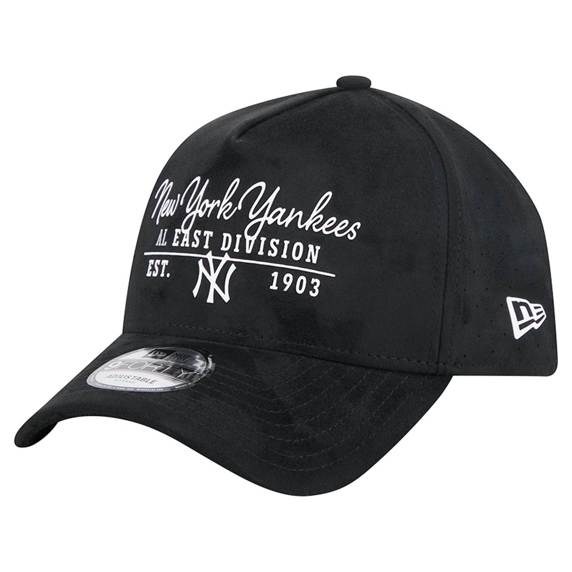 Unisex New Era Black New York Yankees Script Text 9FORTY A-Frame Adjustable Hat