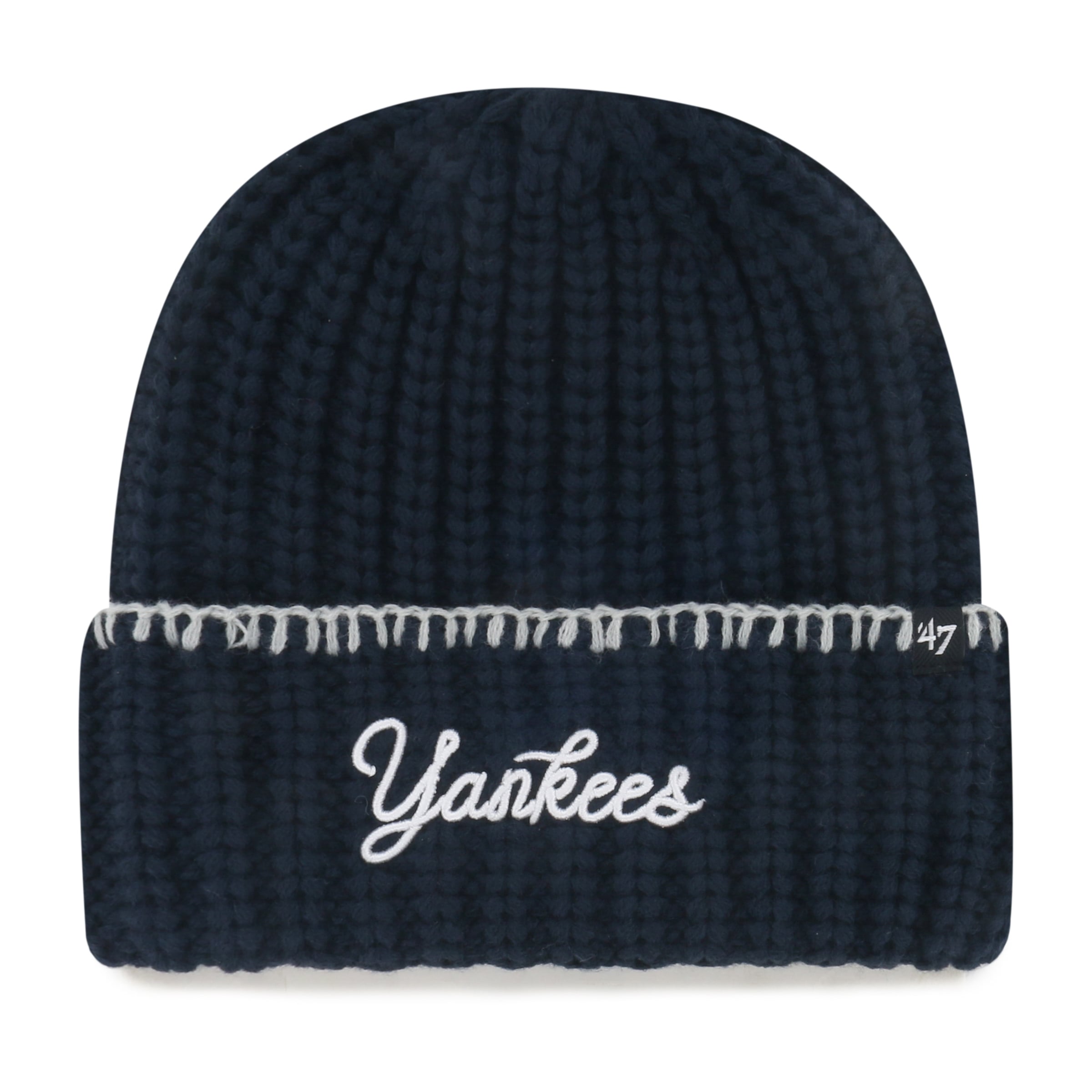 Bonnet à revers en maille point de couverture « 47 » bleu marine des Yankees de New York pour femme